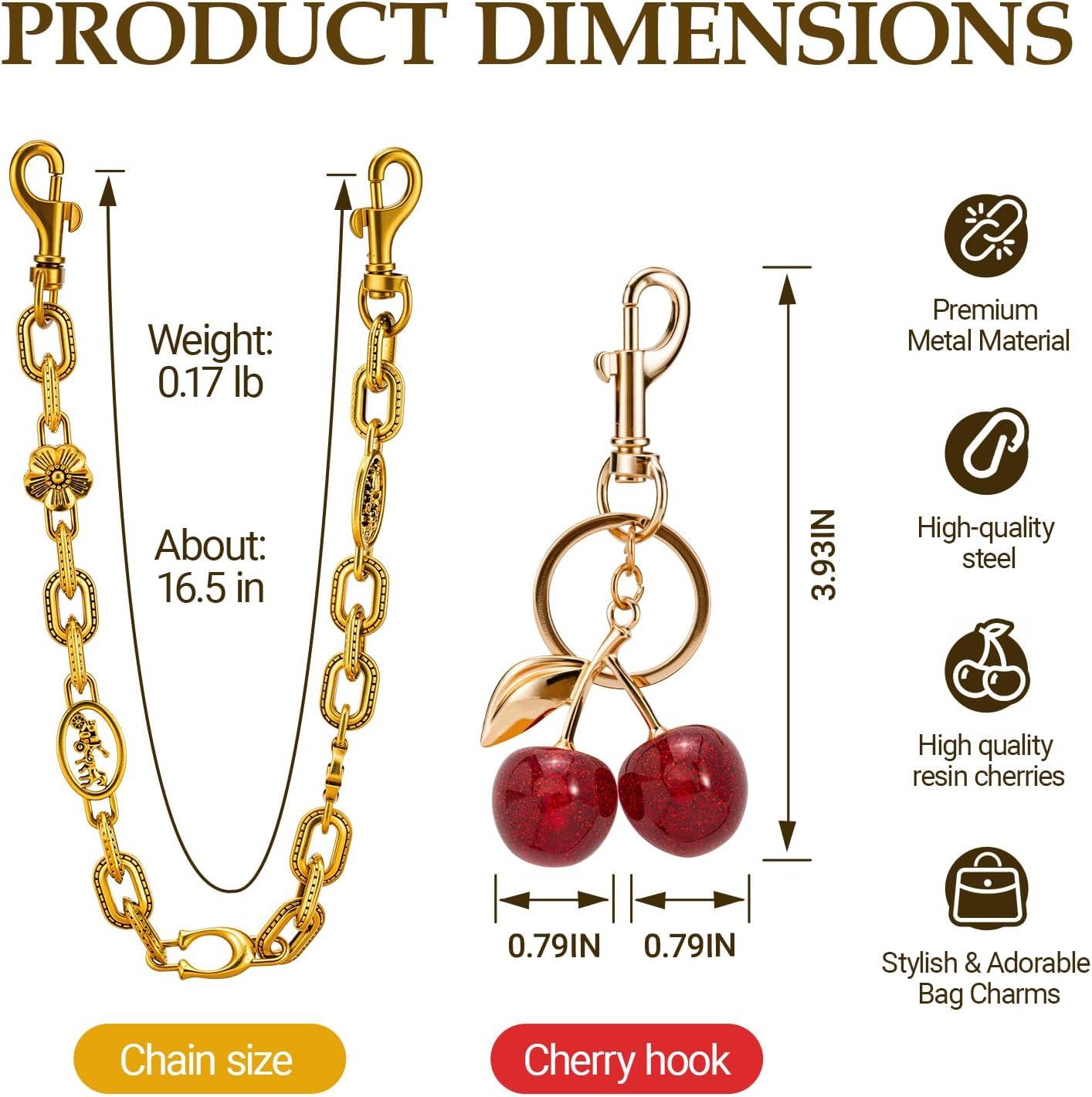 Bag Chain Charms for Handbags,Gold Purse Charm Bag Accessories for Women,Vintage Purse Extender Chain - Image 2