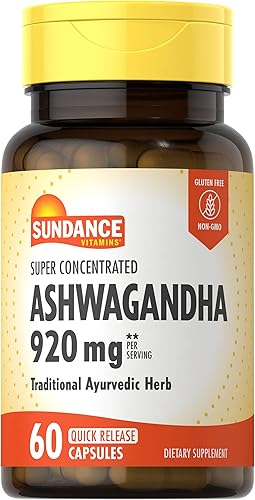 Sundance Ashwagandha | 60 cápsulas | Super Concentrado | Hierba ayurvédica tradicional | Suplemento sin OMG, sin gluten