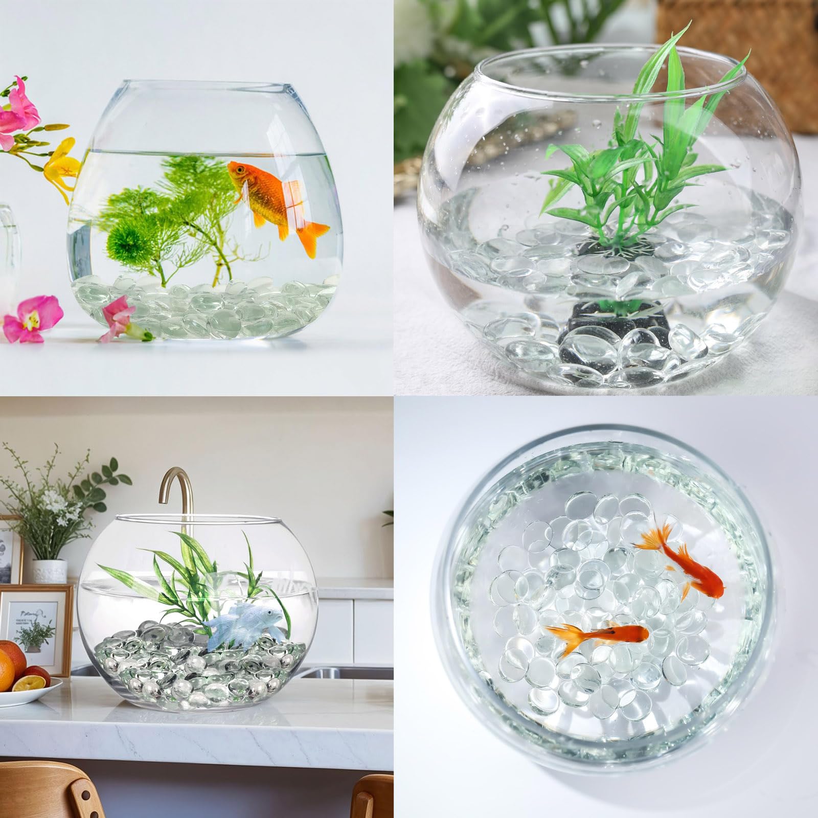 Galets Plats en Verre de 300 ml pour Vases et Aquariums - Perles de Remplissage, Billes Plates, Roches de Réservoir, Pierres