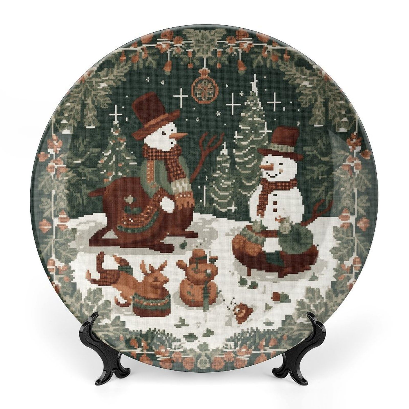 Plato decorativo de cerámica de porcelana fina con soporte de exposición vertical
