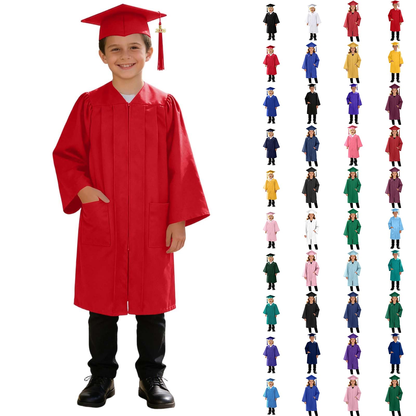 3 Piece Graduation Set for Kids, Gown, Cap, Gold 2026 Tassel, Unisex Boys Girls Preschool Kindergarten Primary School Graduation Gown and Cap Dress Up Props Costume, 31-Red