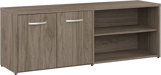 Bush Business Furniture Studio C Low Storage Cabinet with Doors and Shelves, Modern Hickory