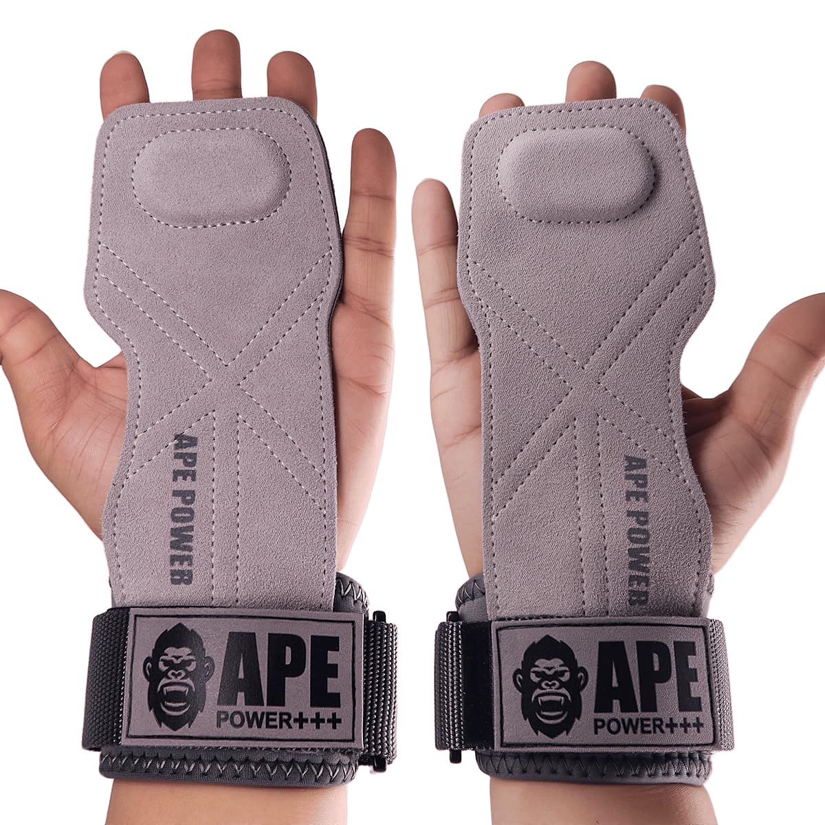 power ape Weight Lifting Gloves with Wrist Support, Gym Wrist Straps for Weightlifting and Workout, Power Weightlifting Gym Gloves，Exercise Straps ，Lifting Grips Hand Straps for Men and Women (grey)