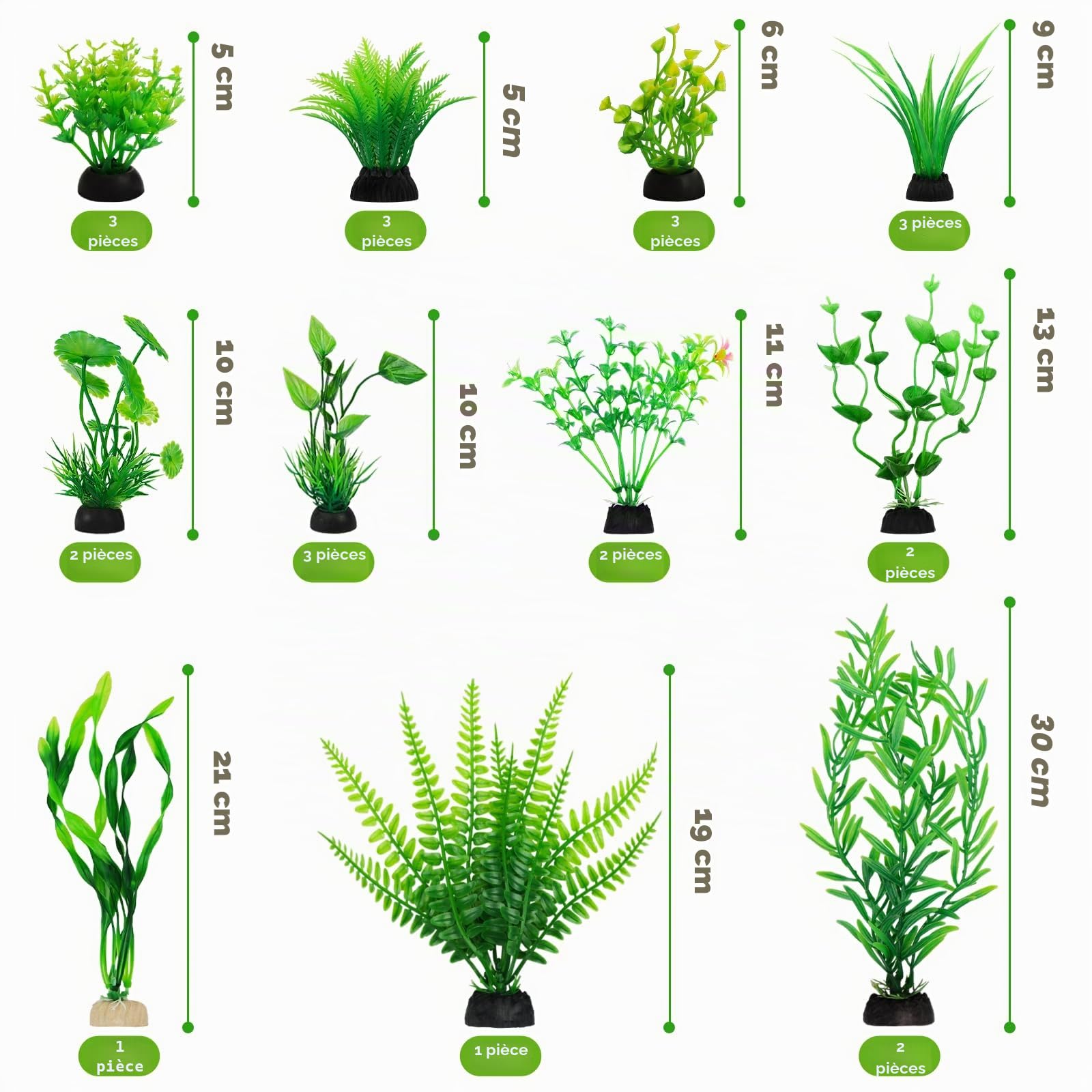 QUOZUO 25 Pièces Vert Aquarium Plante Décorations, Plantes Artificielle Aquarium Décor, Terrarium Plante Décoration pour Aquarium