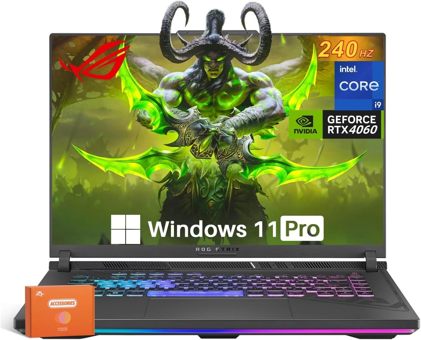 ASUS ROG Strix G16 Gaming Laptop, NVIDIA RTX 4060, Intel i9-14900HX, 16" ROG Nebula 16:10 QHD 240Hz, WiFi 6E, BT 5.3, 64 GB DDR5, 4 TB SSD, Windows 11 Pro, Accessories