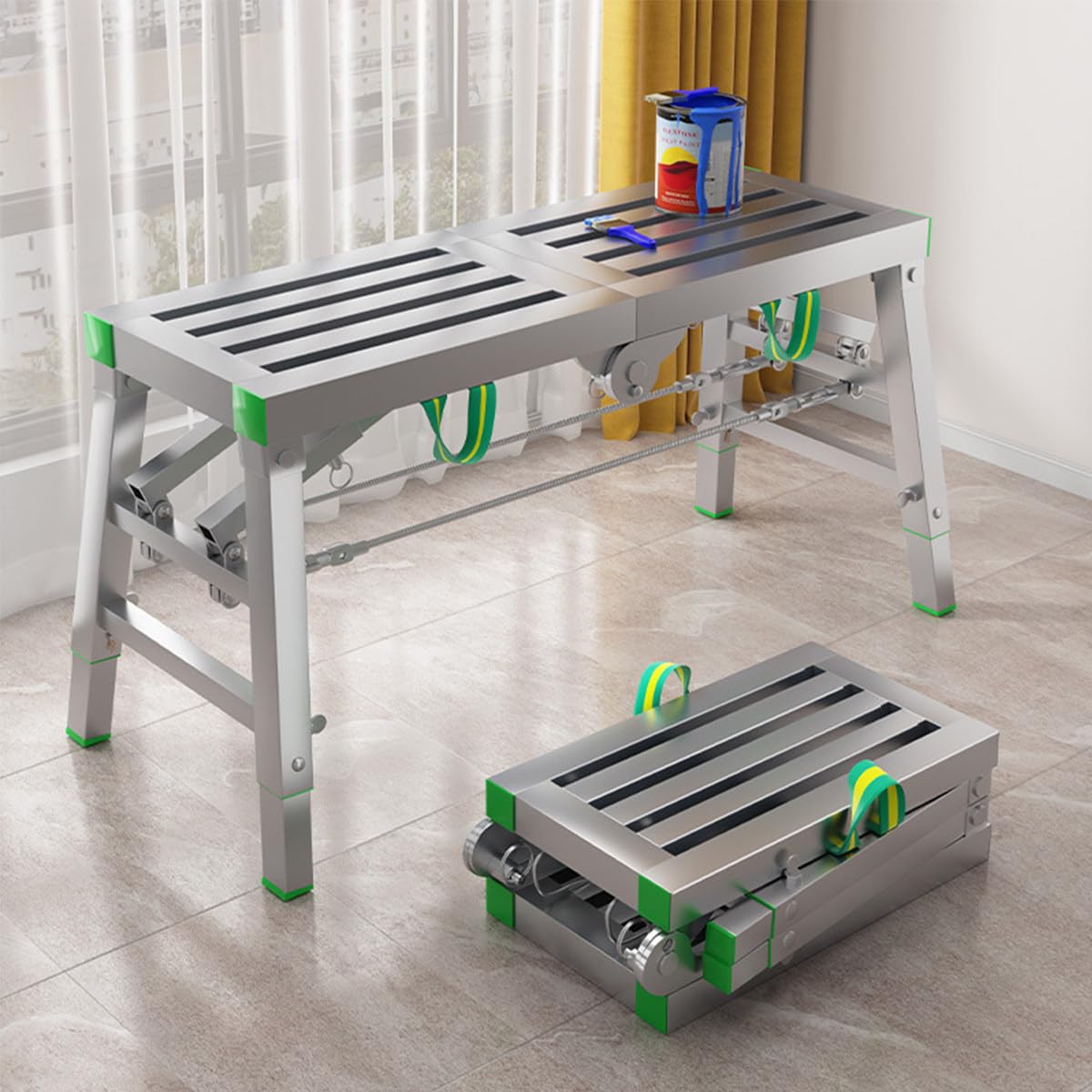 Impalcatura Pieghevole Portatile - Carico 400 kg, Altezza Regolabile - Panca Sgabello a Torre con Piattaforma di Lavoro Multiuso, 160 * 30 cm