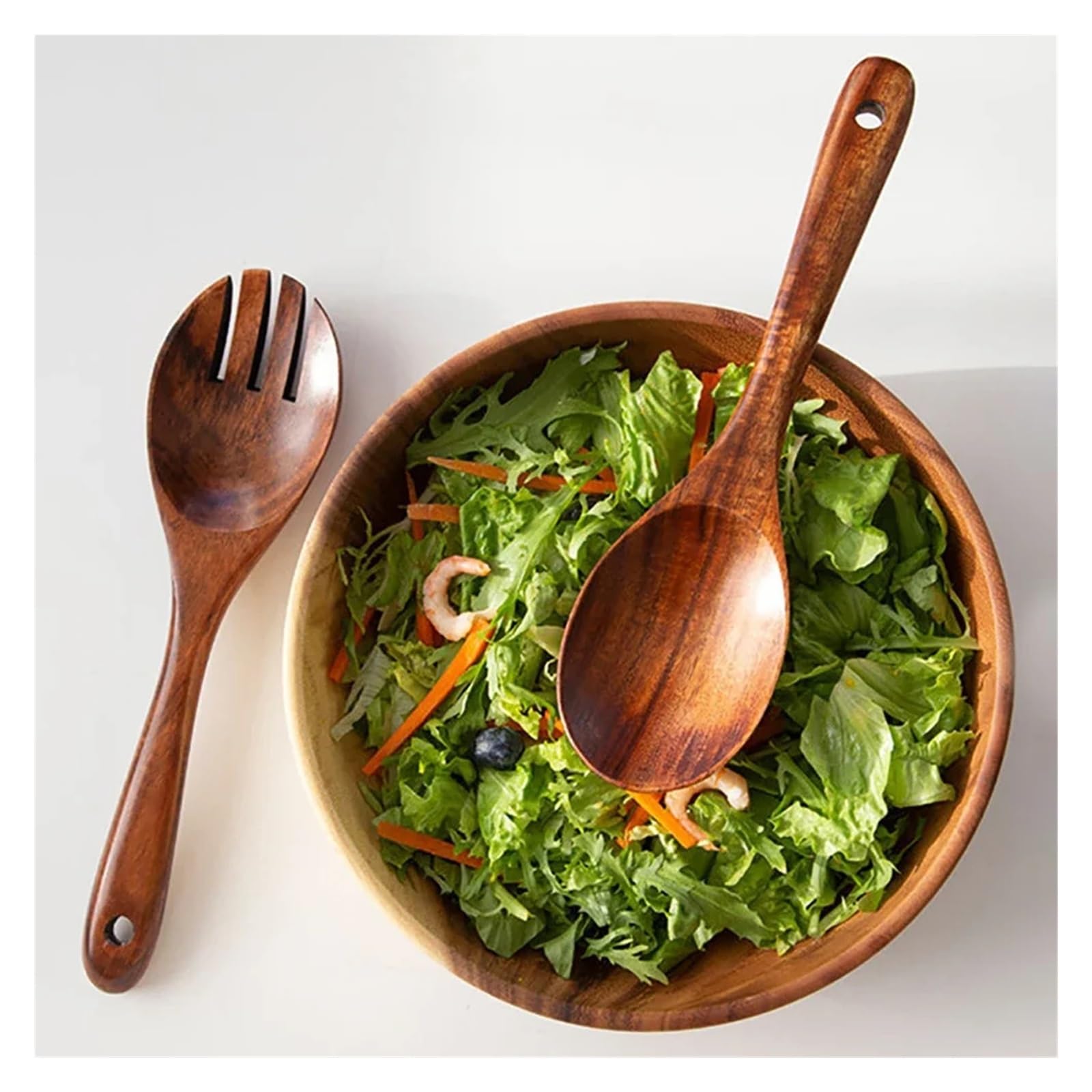 Generisch Salatbesteck aus Holz mit langem Griff, Löffel, Gabel, Wiederverwendbare Servierlöffel for die Küche, Rühren, Mischen und Kochen(2PCS)