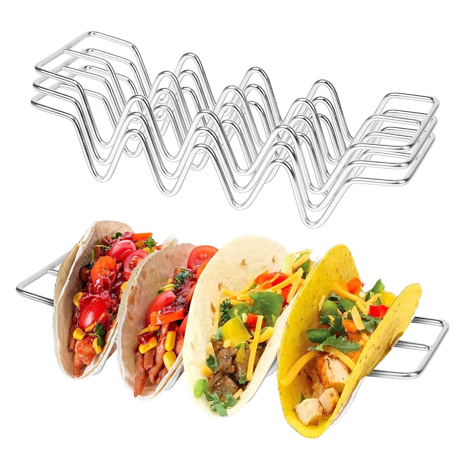ExrpTaco Holders set of 3,Stainless Steel Taco Shell Holder Stand,Taco Tray Plates for Taco Bar Gifts Accessories,Holds 4 Tacos Each,Oven Safe for Baking, Dishwa sher and Grill Safe
