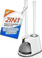 TRENTI Toilet Plunger and Brush Set - Heavy Duty 5.3" Plunger, Dense Bristle Brush & Ventilated Holder for Deep Clean (White/Grey)