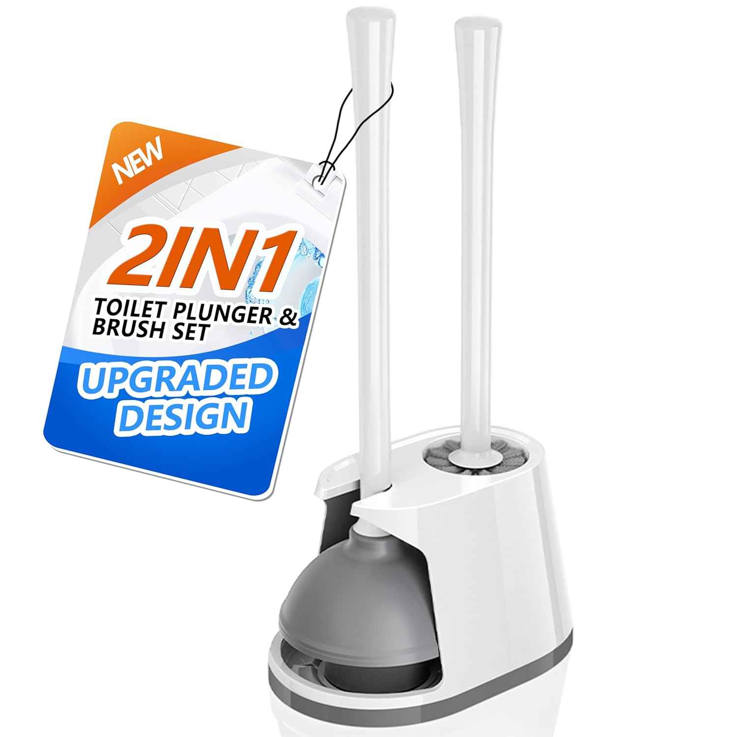 Toilet Plunger and Brush Set Bowl Brush and Heavy Duty Toilet Plunger with Ventilated Holder 2-in-1 Toilet Brush
