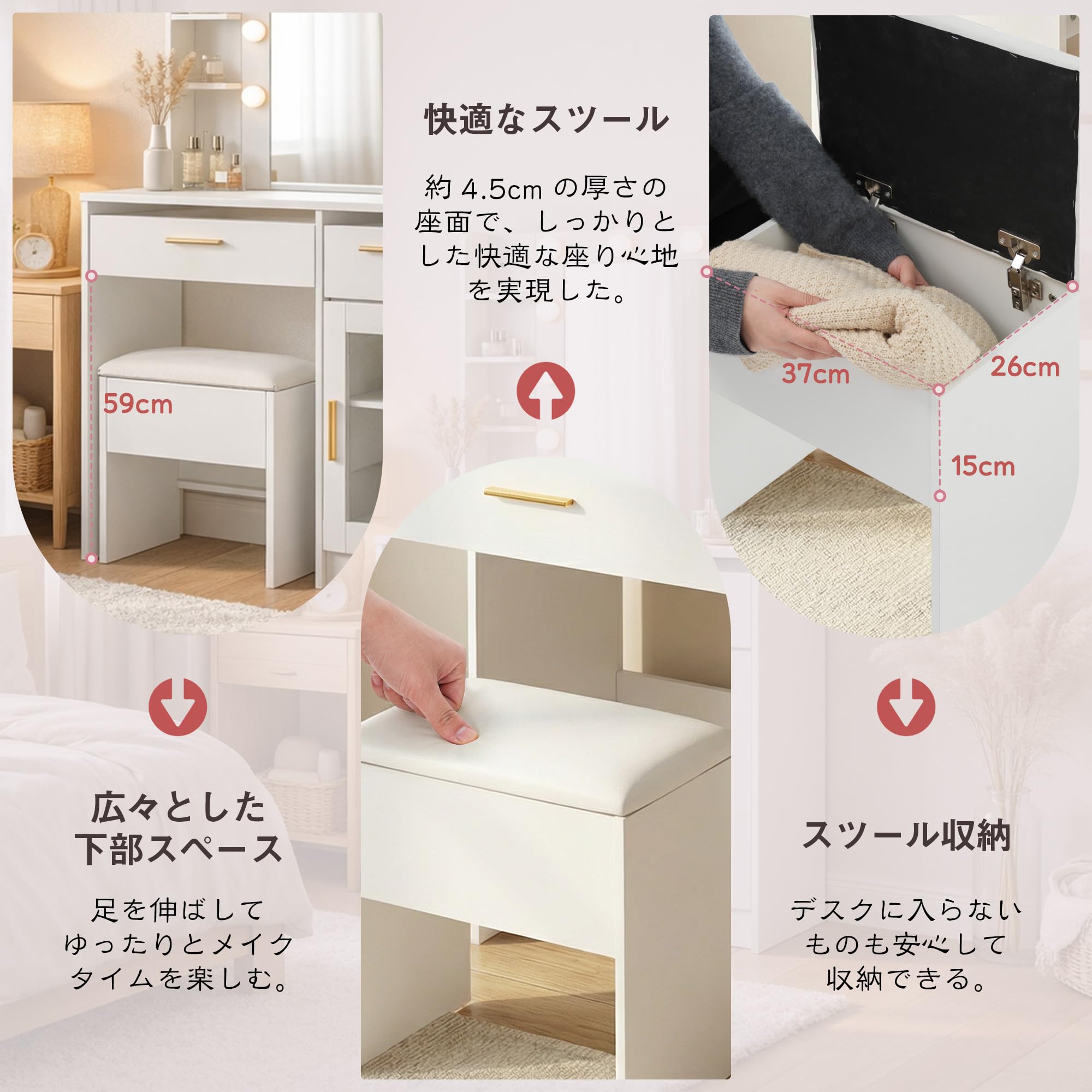 Amazon｜Freeberty ドレッサー 化粧台 LEDミラー付き 強化ガラス天板 2
