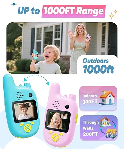 Miniatura 3 de Walkie Talkies de video para niños, paquete de 2 juguetes recargables Walkie-Talkies, cámara dual y cambiador de voz, regalos para niños y niñas de