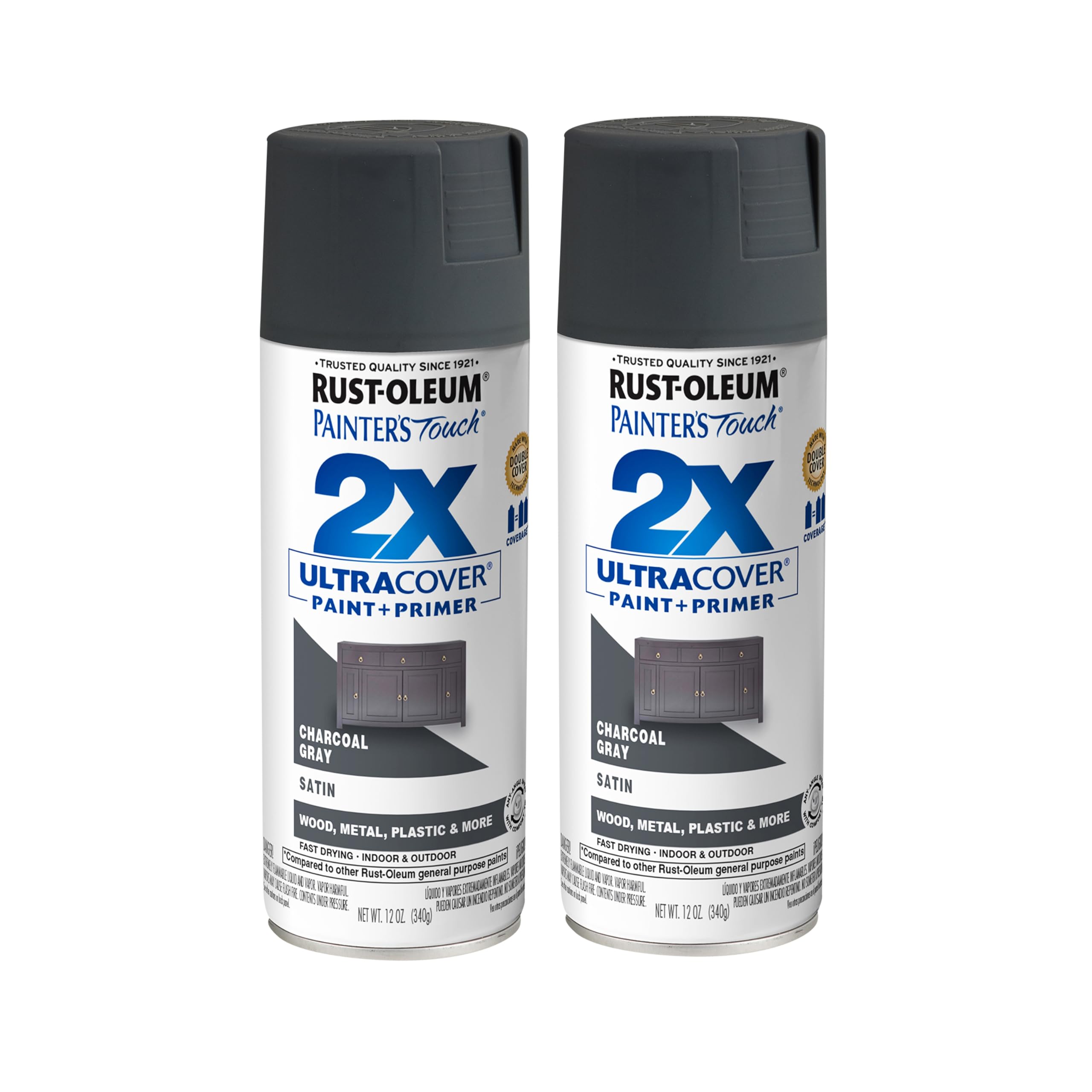 Rust-Oleum Painter's Touch 2X Ultra Cover Spray Paint, Satin Charcoal Gray
