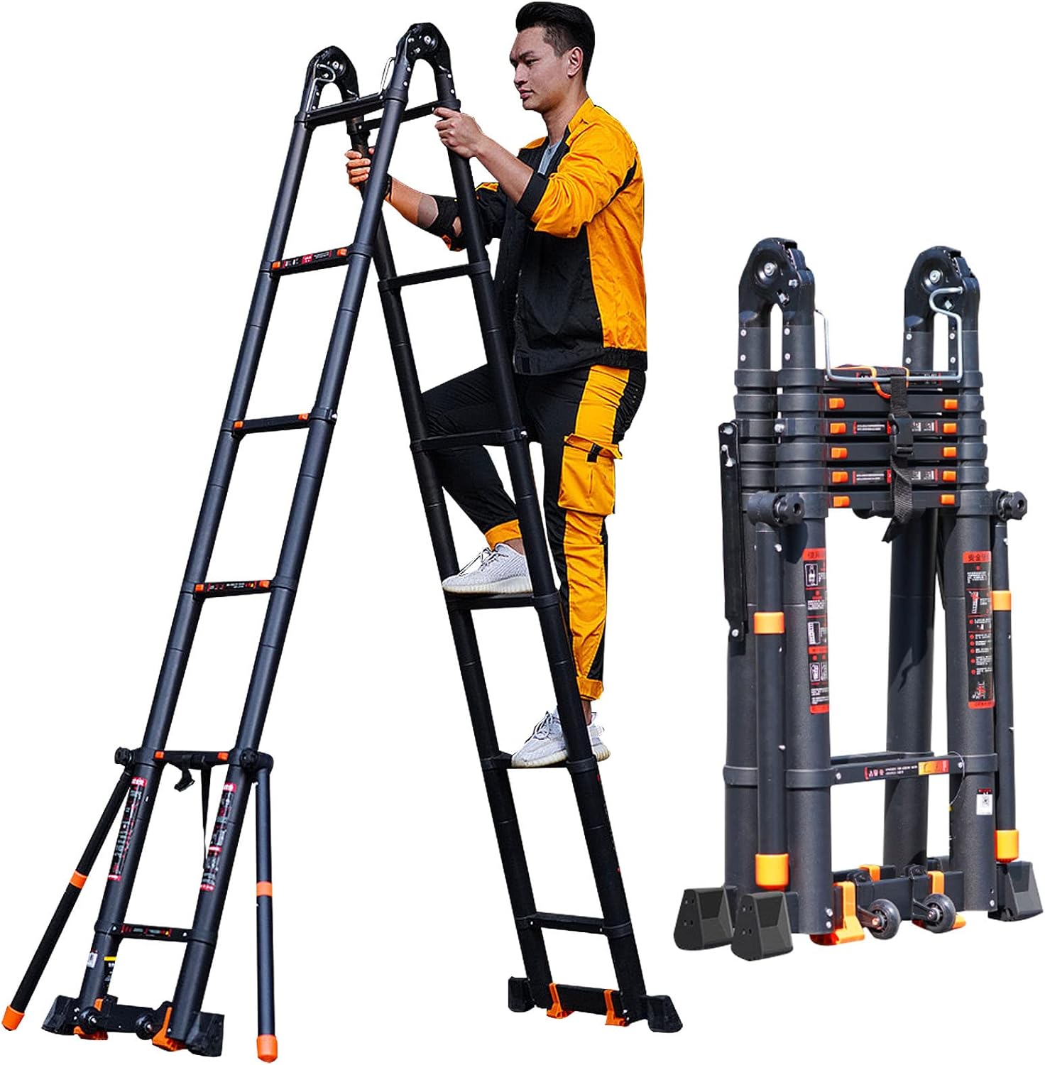 Aluminum Telescoping Ladder, Collapsible Telescope Ladder with Locking