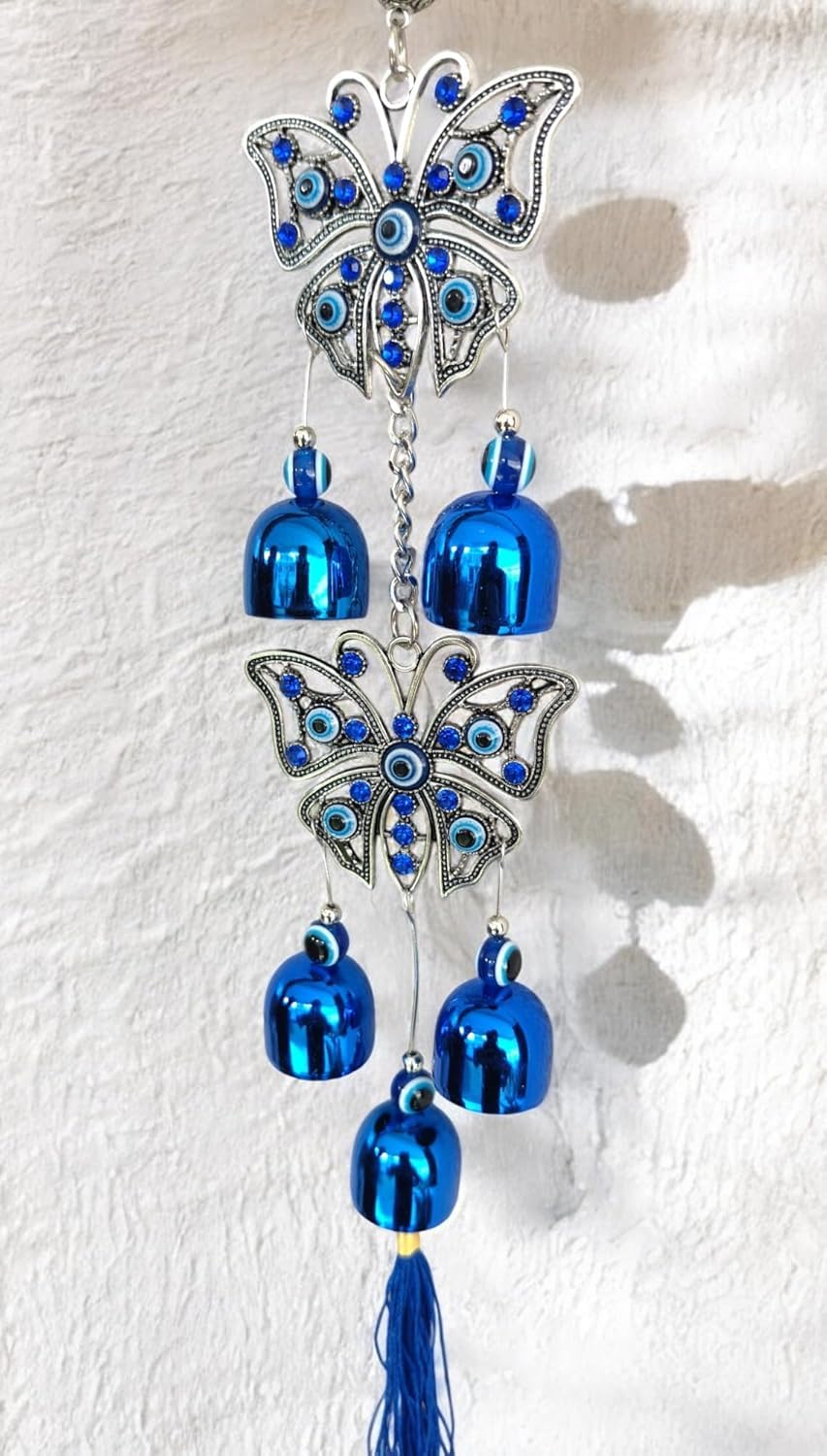 Wind Chimes for Home Positive Energy, Evil Eye Hanging for Home, Evil Eye Home Decor Items, Hanging Decorative Items (Double Butterfly)-image-4