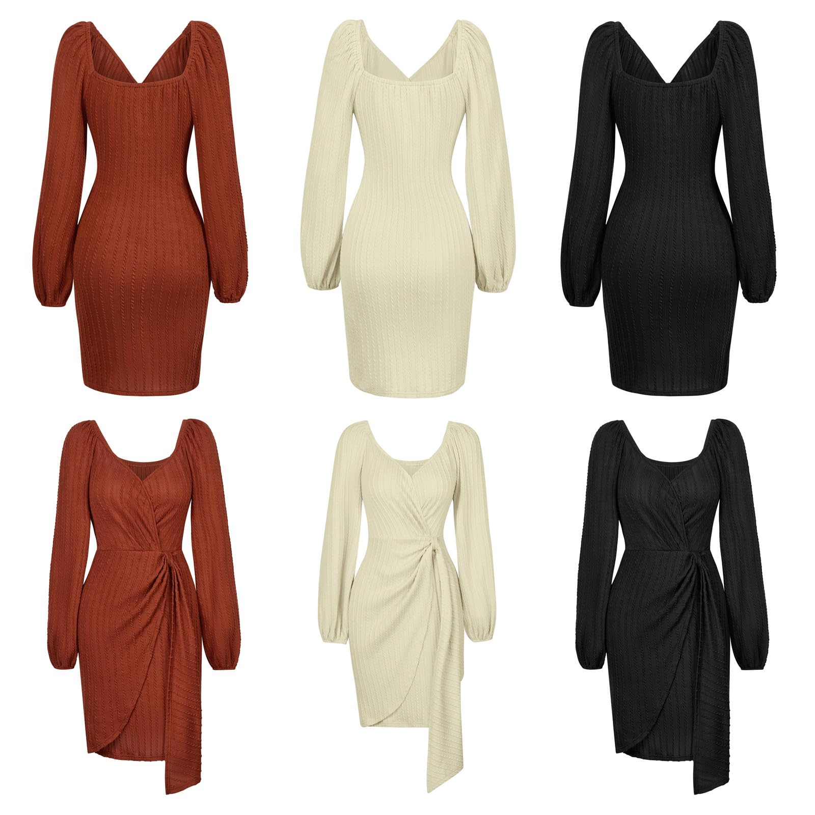 Vestito Lungo Donna Tendenza Moda Donna Autunno E Inverno, Abiti Aderenti con Scollo A V, Vita Sottile E Allacciata, Abiti Caldi, Abito Aderente, Abito in Maglia A Maniche Lunghe-Cachi-XL