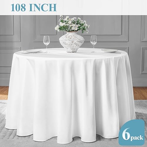 Miniatura 8 de Vidafete Paquete de 10 manteles redondos de poliéster de 108 pulgadas, resistentes a las manchas y a las arrugas, para cocina, comedor, fiesta,