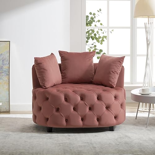 Miniatura 8 de HomSof Chaise giratoria Accent para interiores sofá moderno para sala de estar club silla redonda botón tallado esmeralda