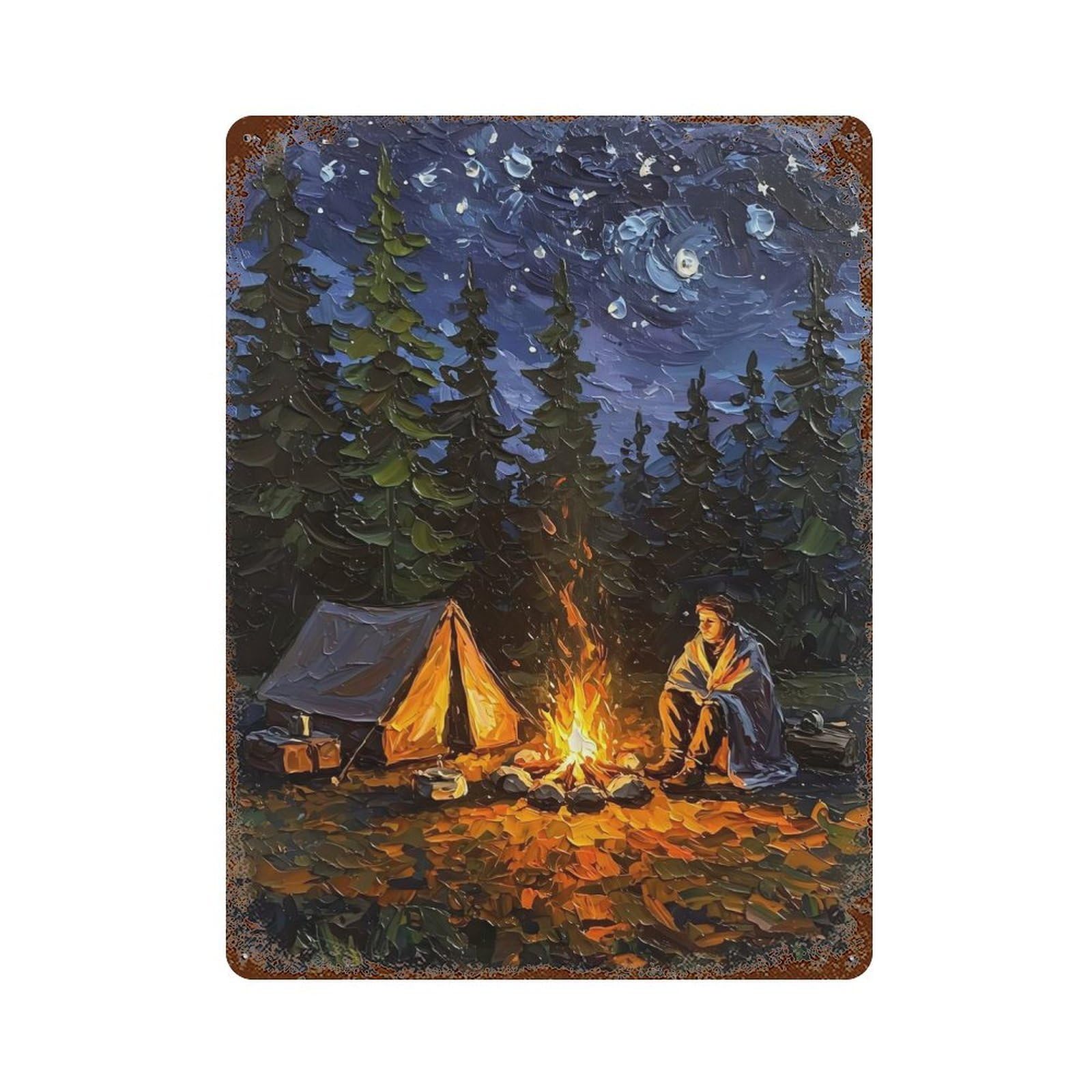 Campfire Under The Stars Vintage Rust Metal Sign 15.7"x11.8", Shabby Chic Decor for Garage, Pub Or Kitchen