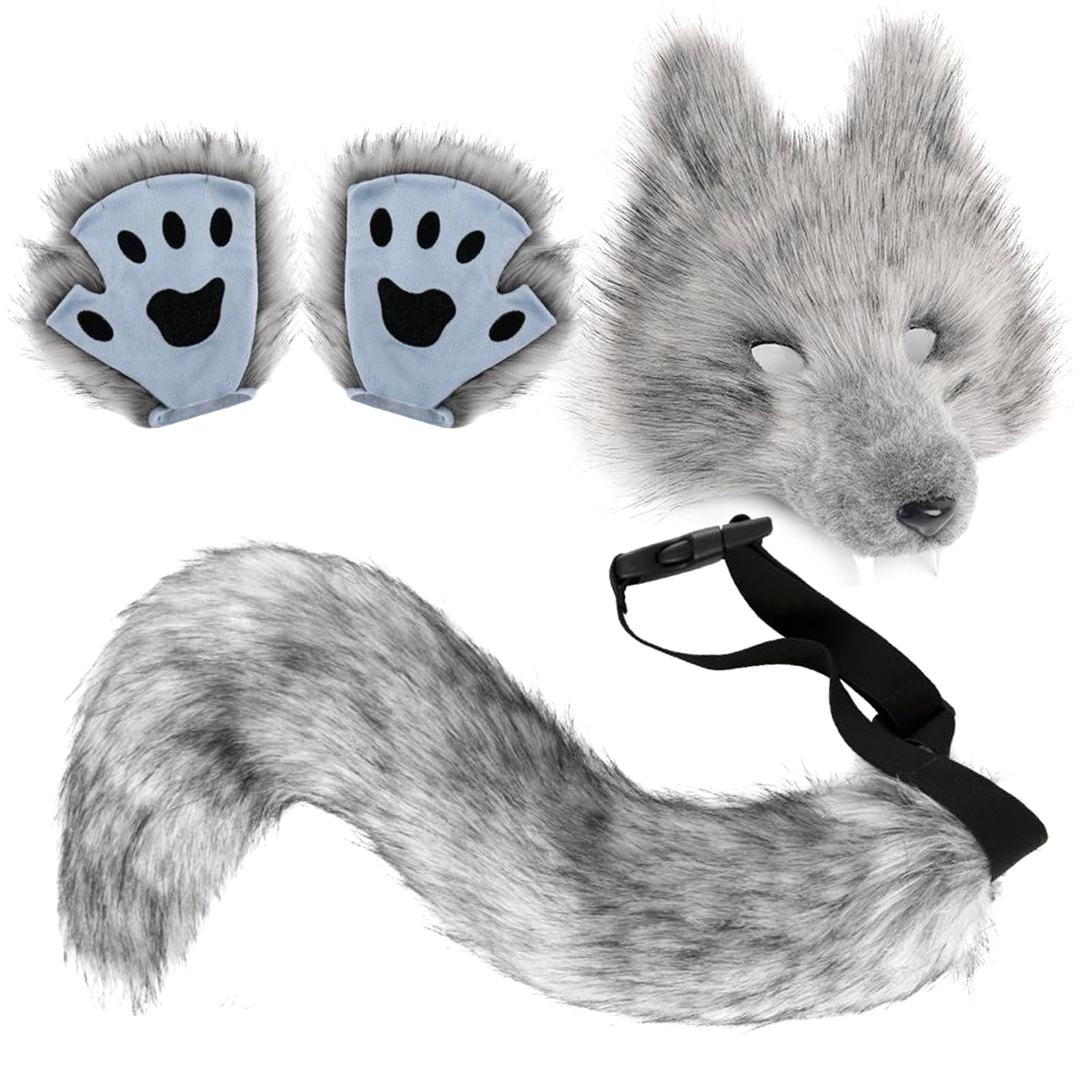 Wolf Costume Set - Faux Foxs Costumes, Kids Cosplay Animal Outfit, Faux Wolf Dress Up Costumes With PlushFox Tail MaskGloves, Furry Costume Accessories For Carnival Theme Party Boys Girls Adults