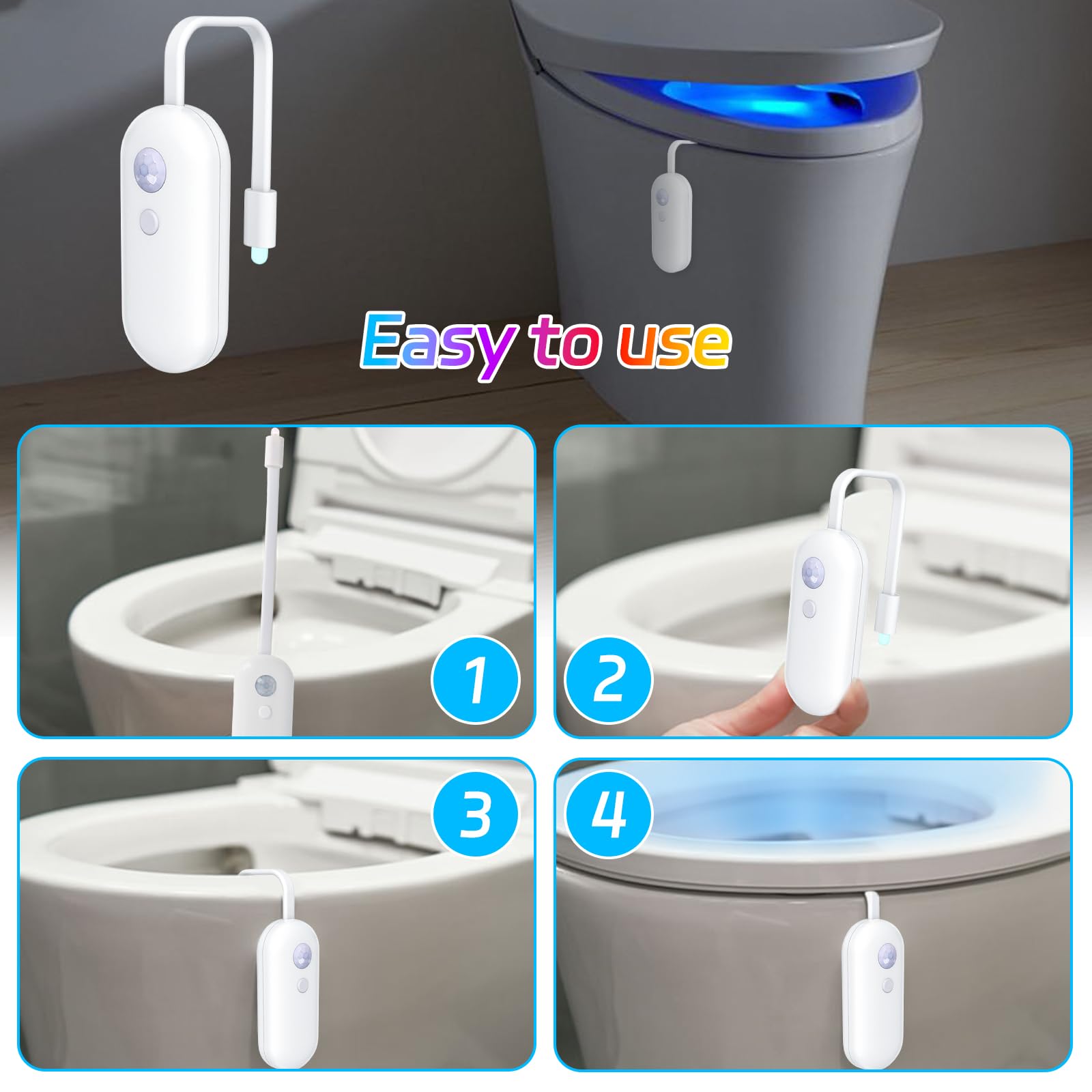2 luci notturne per WC, sensore di movimento, luce notturna, sensore di movimento, sensore di movimento, luce igienica, 8 gradienti, per bagno, bagno