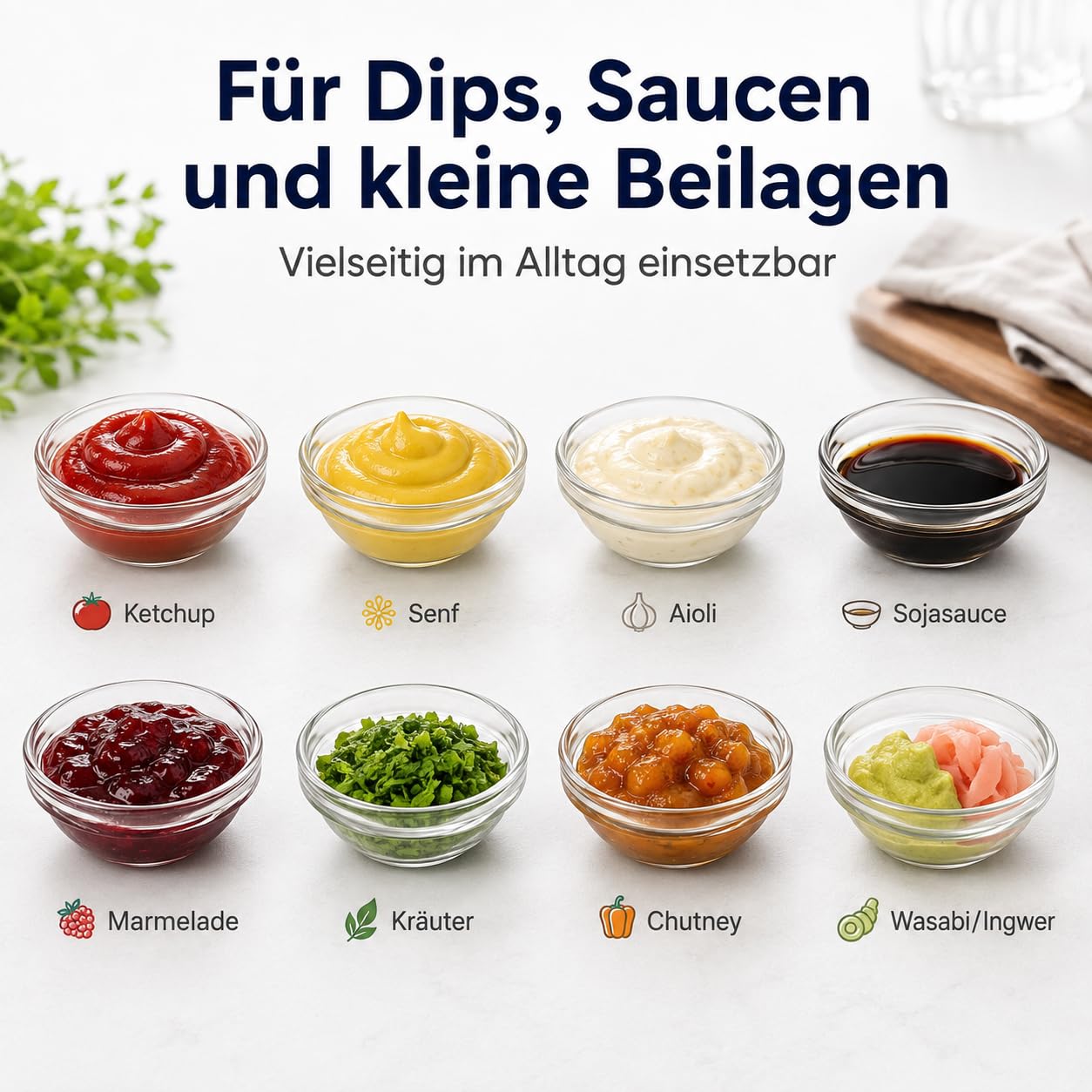 YAYODS 20 cuencos pequeños,salseras para salsas de 7.5 cm de diámetro, cuenco de cristal de 75 ml, ingredientes de cocina, mermelada, salsas, tapas, buffet