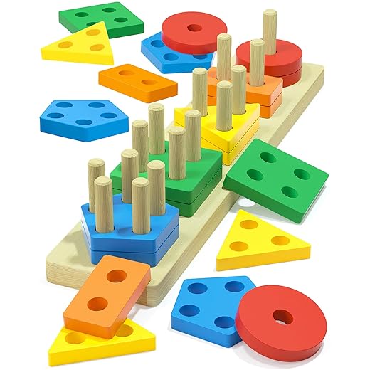 Montessori Toys for 1 2 3 Year Old Boys Girls Gifts, Wooden Shape Sorter Toys for Ages 2-4, Toddler Learning Toy Puzzles Birthday Gift Ages 1-3