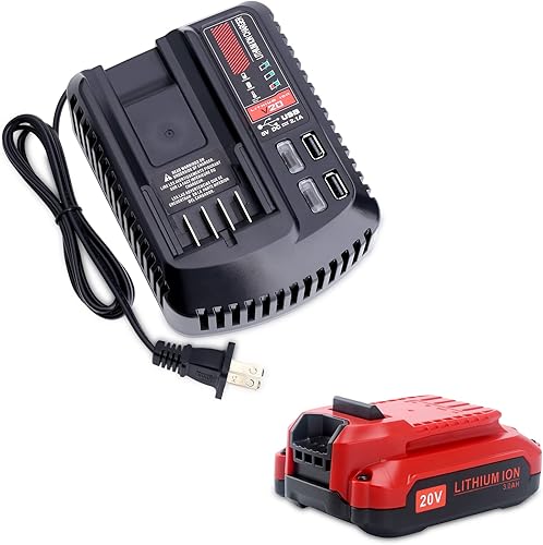 Biswaye 20V MAX V20 Batería CMCB202, 20V MAX V20 Cargador de Batería CMCB104 Compatible con Herramientas y Batería Craftsman Serie V20