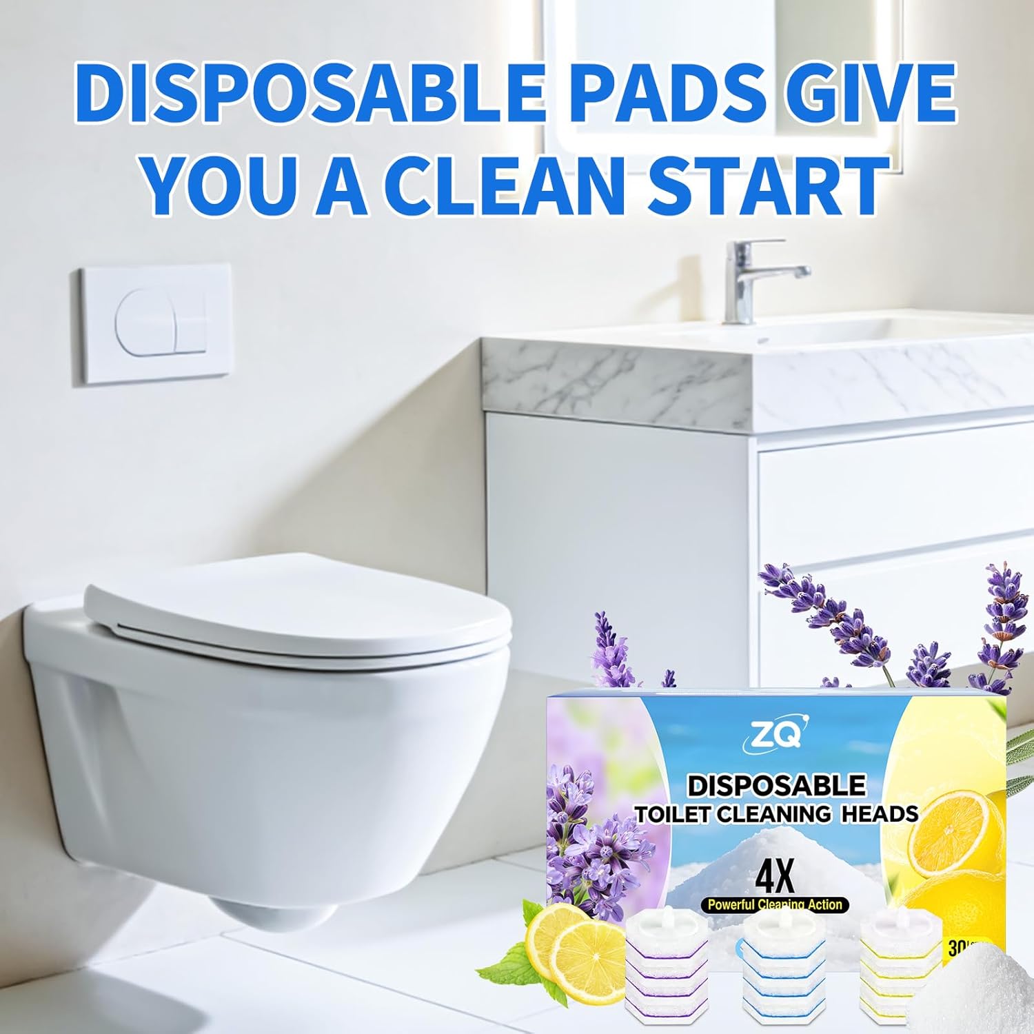 100 Count Toilet Wand Refills for Clorox, 4X Cleaning Power Toilet Bowl Cleaner Refill Pads for Clorox Wand System, Disposable Toilet Brush for Bathroom Cleaning，Light Scent
