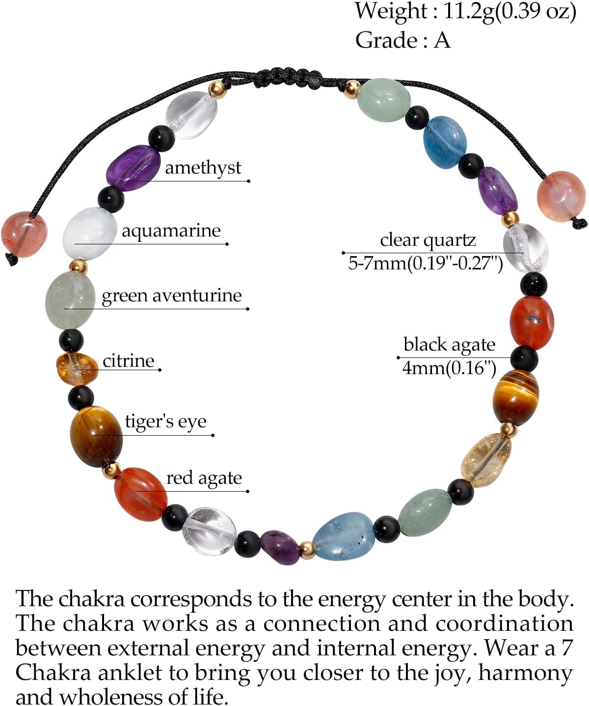 Jewever 7 Chakra Crystals and Stones Anklet Irregular Tumbled Gems Beaded Ankle Bracelets for Women Spiritual Energy Meditation Yoga Healing Jewelry Mom's Gifts - Image 2