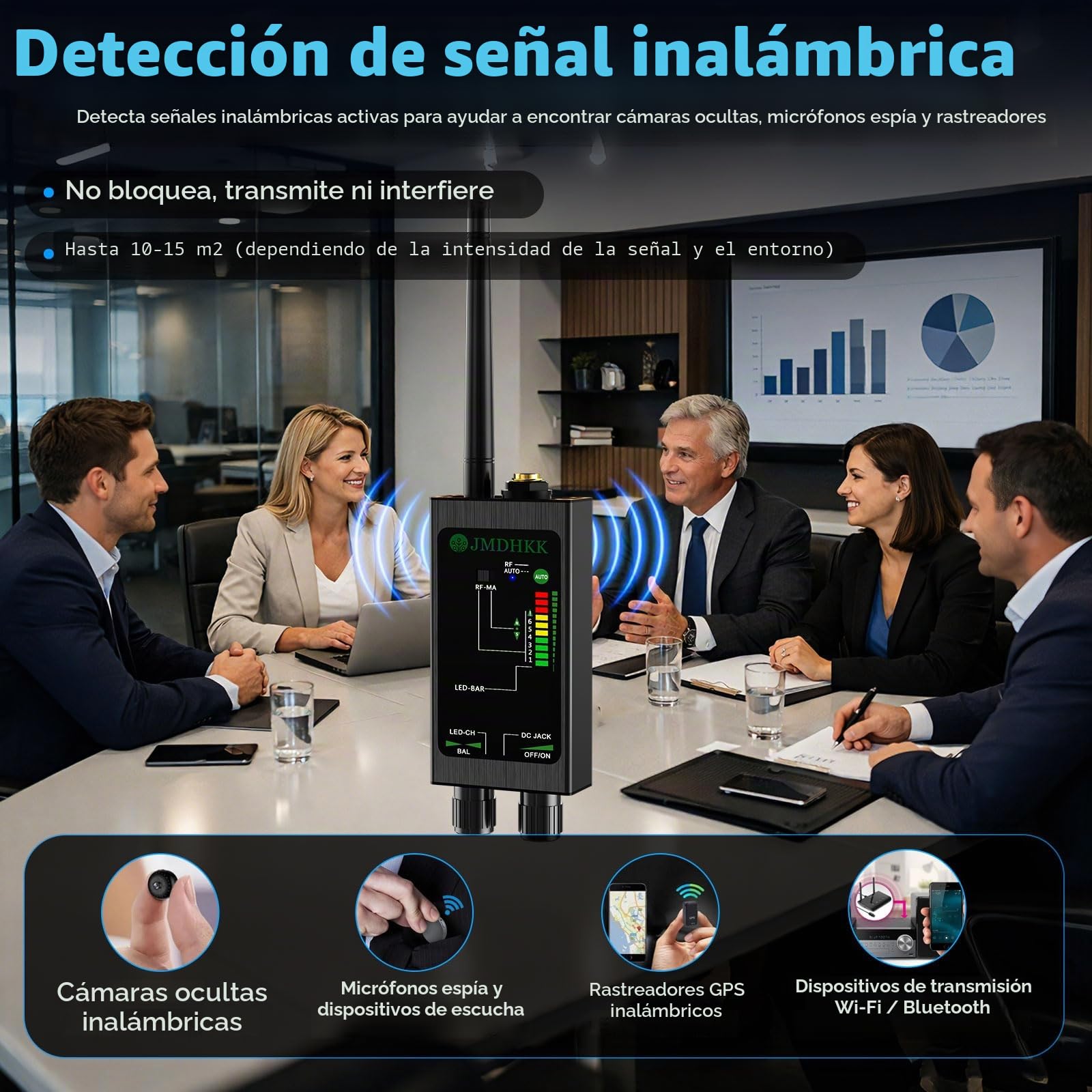 JMDHKK M8000 Detector de Cámaras Ocultas, Micrófonos y Dispositivos de Espionaje para Hoteles y Viajes (Negro)