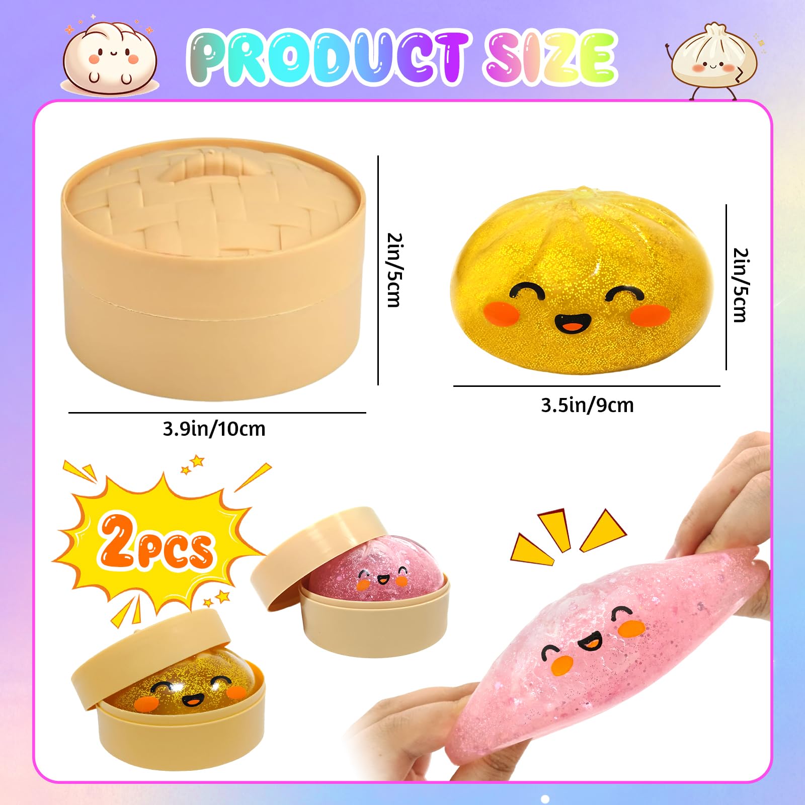 3 Pezzi Glitter Squishy Bao Dumpling + Butter Squishy Set, Giocattolo Sensoriale con Contenitore per Il Vapore, Dumpling Giocattolo Antistress per Alleviare adatto Bambini, Adulti, 25Toys1