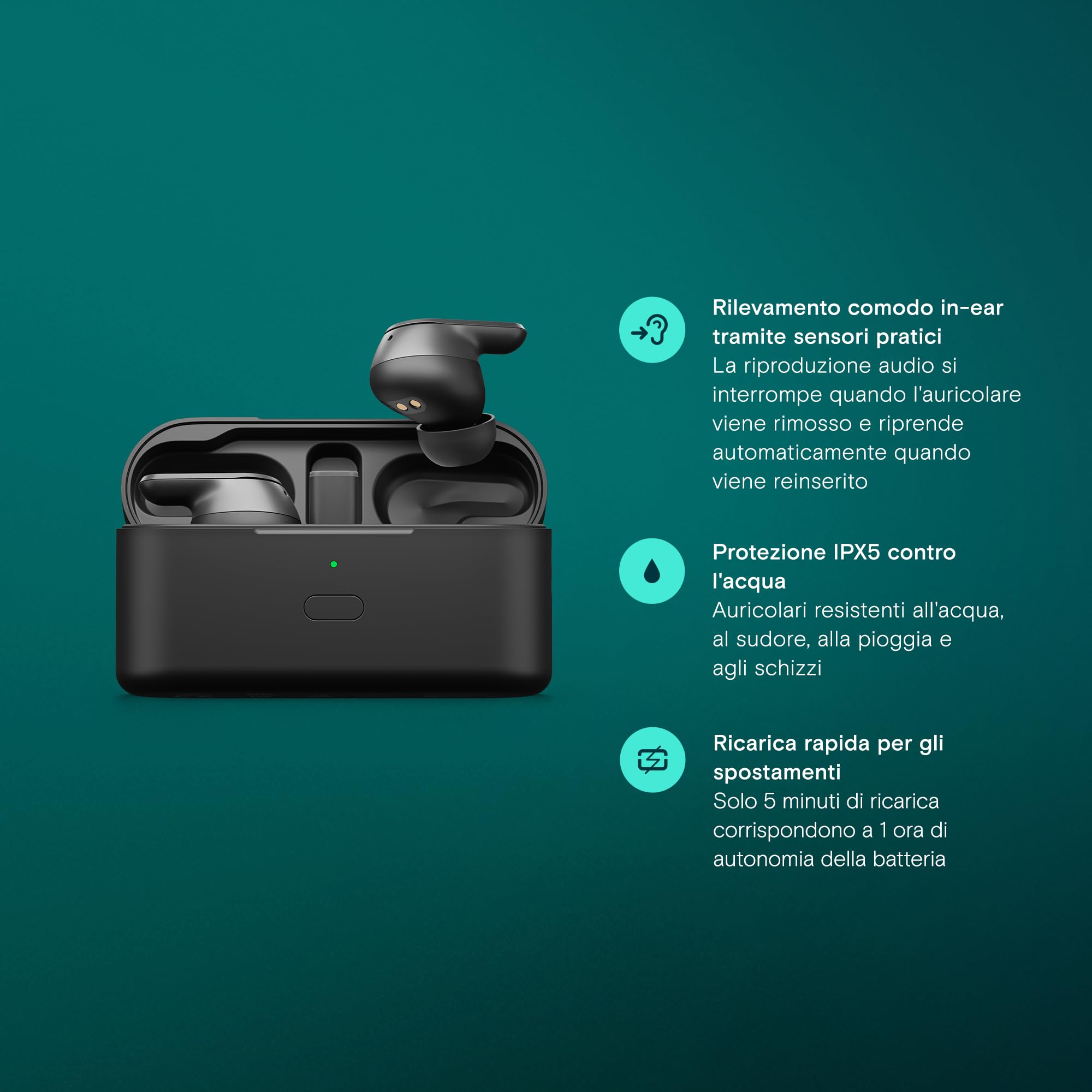 EPOS ADAPT E1 Auricolari Wireless Nero – ANC Ibrido, Bluetooth Multi-Point, Certificati Microsoft Teams & For iPhone – 50H Batteria, Ricarica Wireless, Dongle USB-C, IPX5 Impermeabile