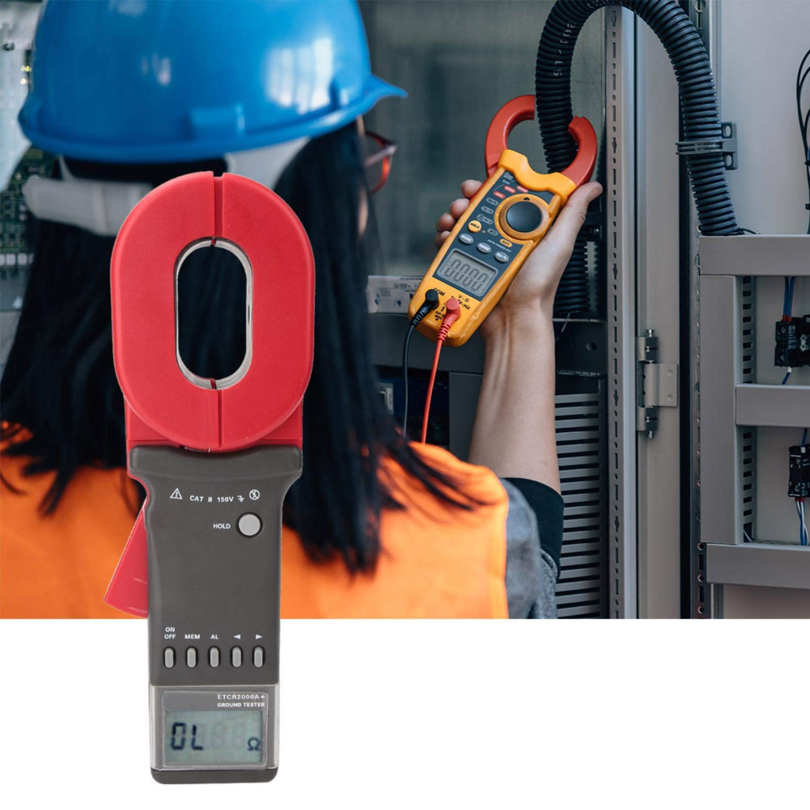Akozon Digital Clamp Meter 2000A + On Ground Earth Tester mit LCD-Anzeige 0,01-200