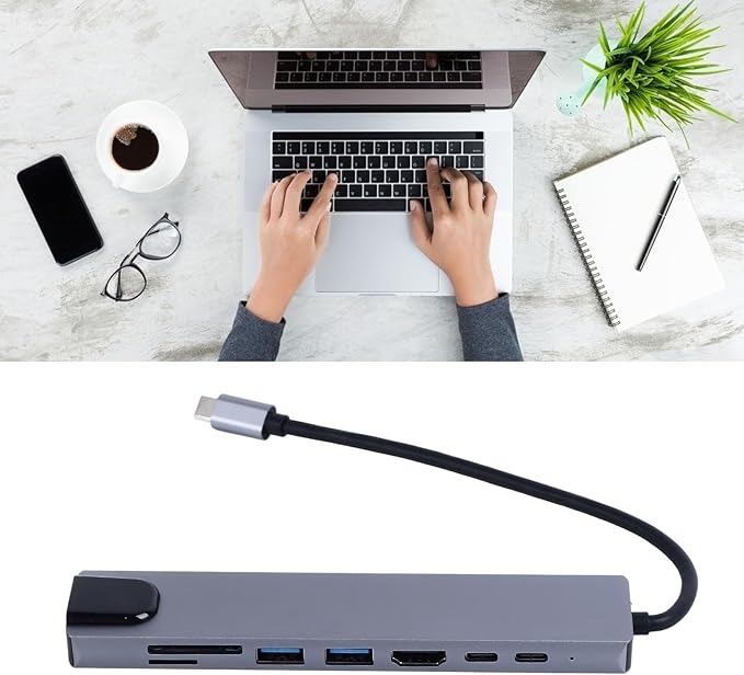 Hub USB C 8 en 1, Adaptador Multipuerto USB C con RJ45, 2 USB 3.0, SD TF, HDTV miniatura 5