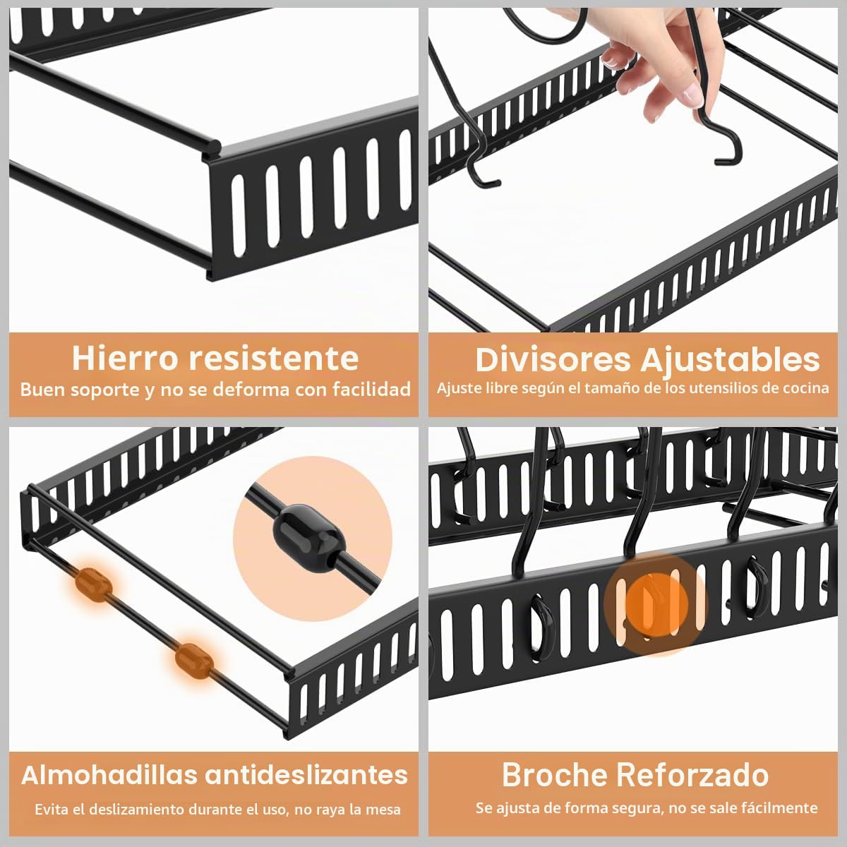 Housolution Organizador de Ollas y Sartenes, Extensible Organizador Tapas Ollas con 14 Compartimentos Ajustable, Soporte Tapas Ollas y Sartenes para Cocina, Negro