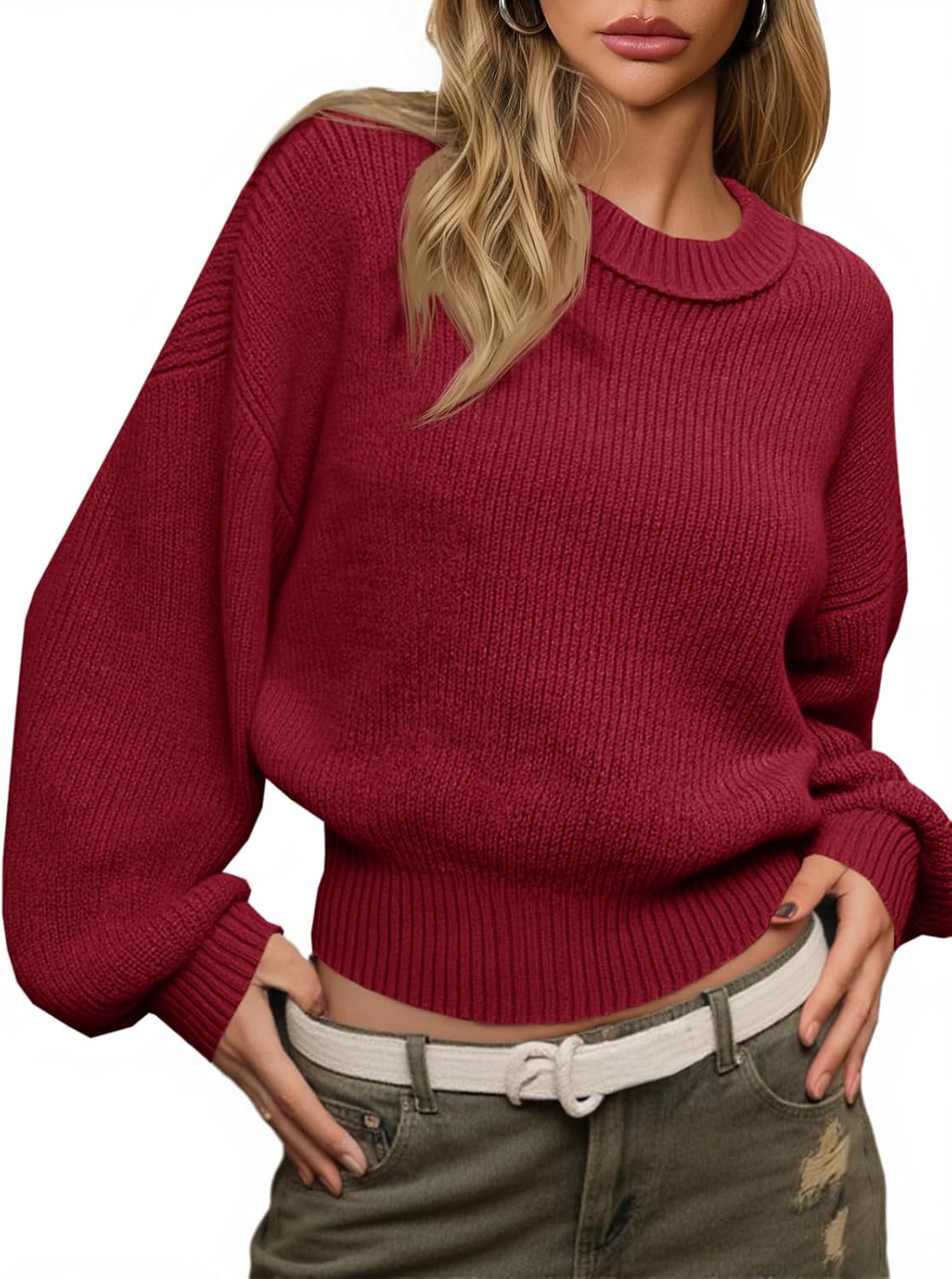 Saodimallsu Womens Batwing Long Sleeve Sweaters Casual Crewneck Loose Chunky Knit Fall Pullover Tops