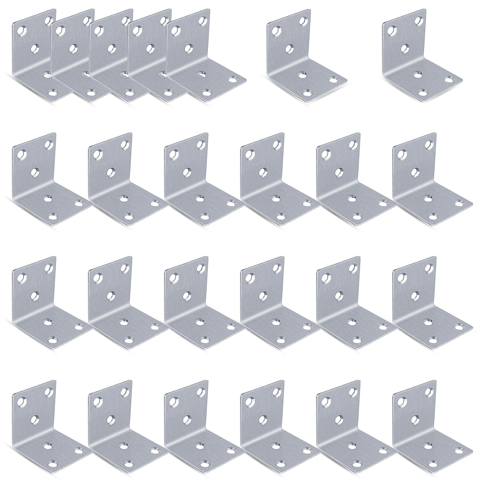 25-Pack 40mm x 40mm Right-Angle Brackets, 2mm Thick Silver Stainless Steel