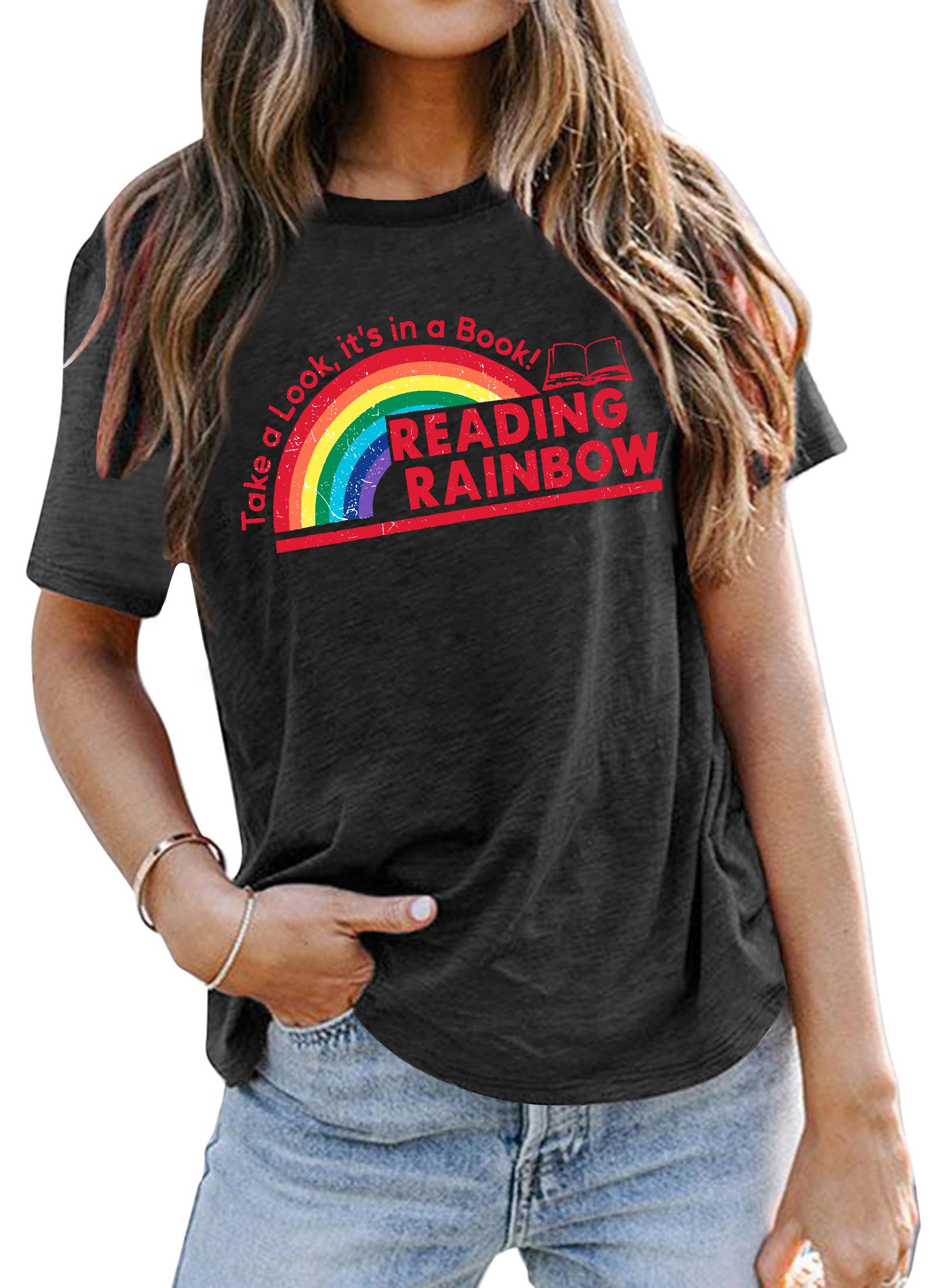 Reading Rainbow Tshirt Women: Book Shirt Reading Teacher Shirt Funny Rainbow Graphic Tee Tops Book Lover Gift