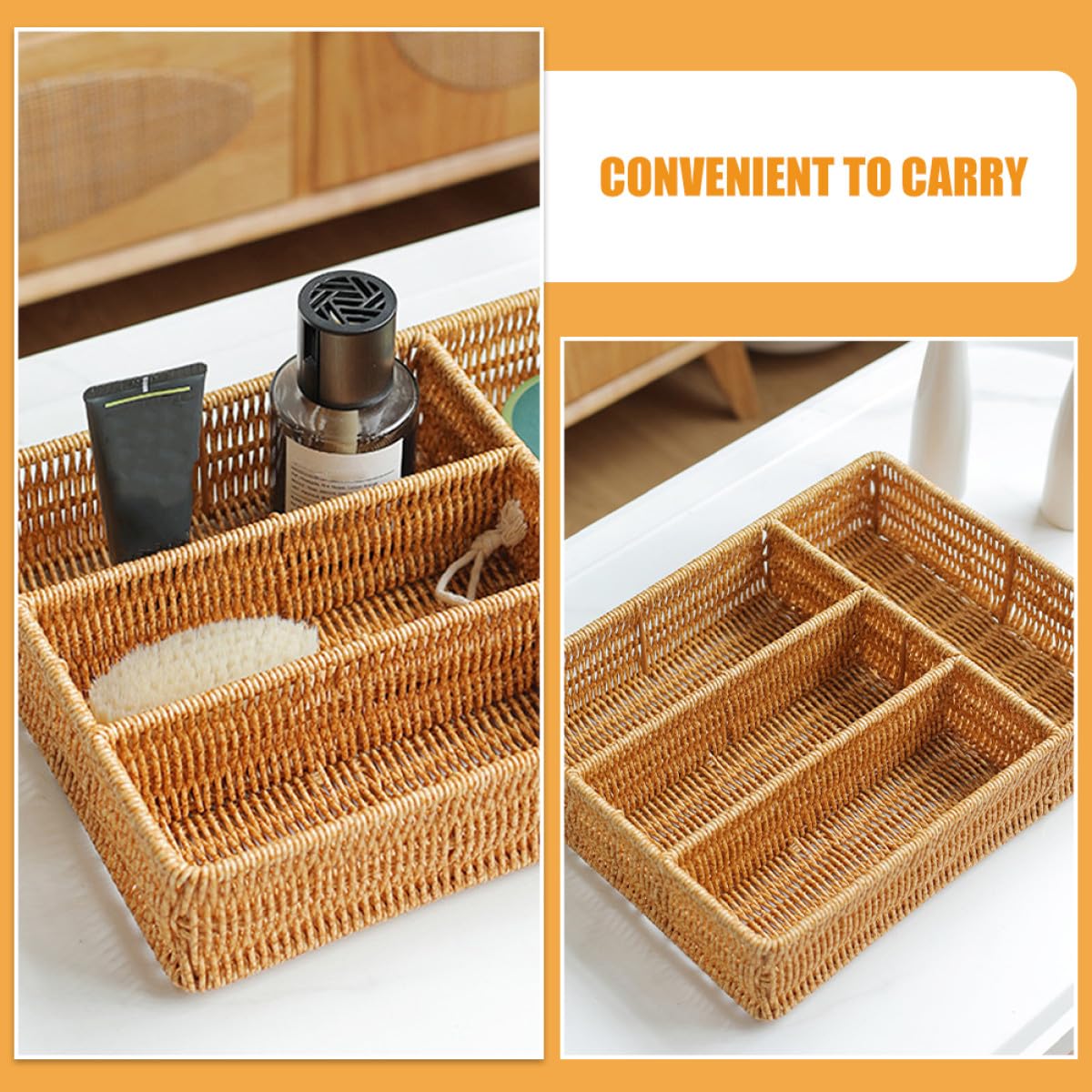 Kaki - Cesta de almacenamiento de plástico, elegante organizador tejido para llaves, cubiertos y artículos esenciales para el hogar, solución de almacenamiento multiusos para cajones y decoración
