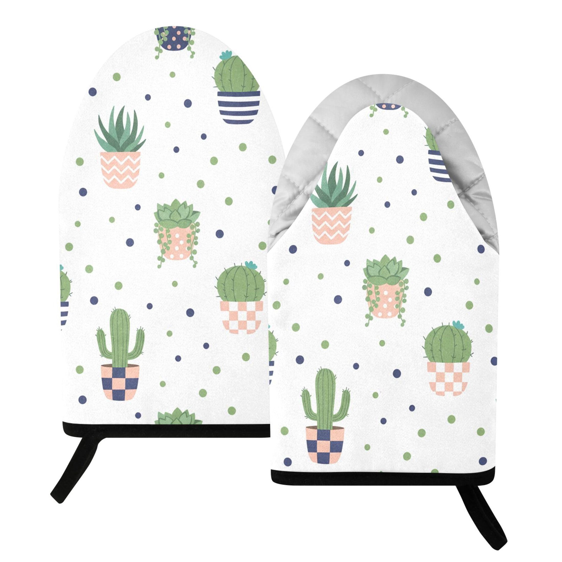 Kutsu Cactus Oven Mitts for Kitchen, Heat Resistant Cotton Oven Gloves for BBQ Baking Cooking, Breathable Kitchen Essentials, 2 pcs