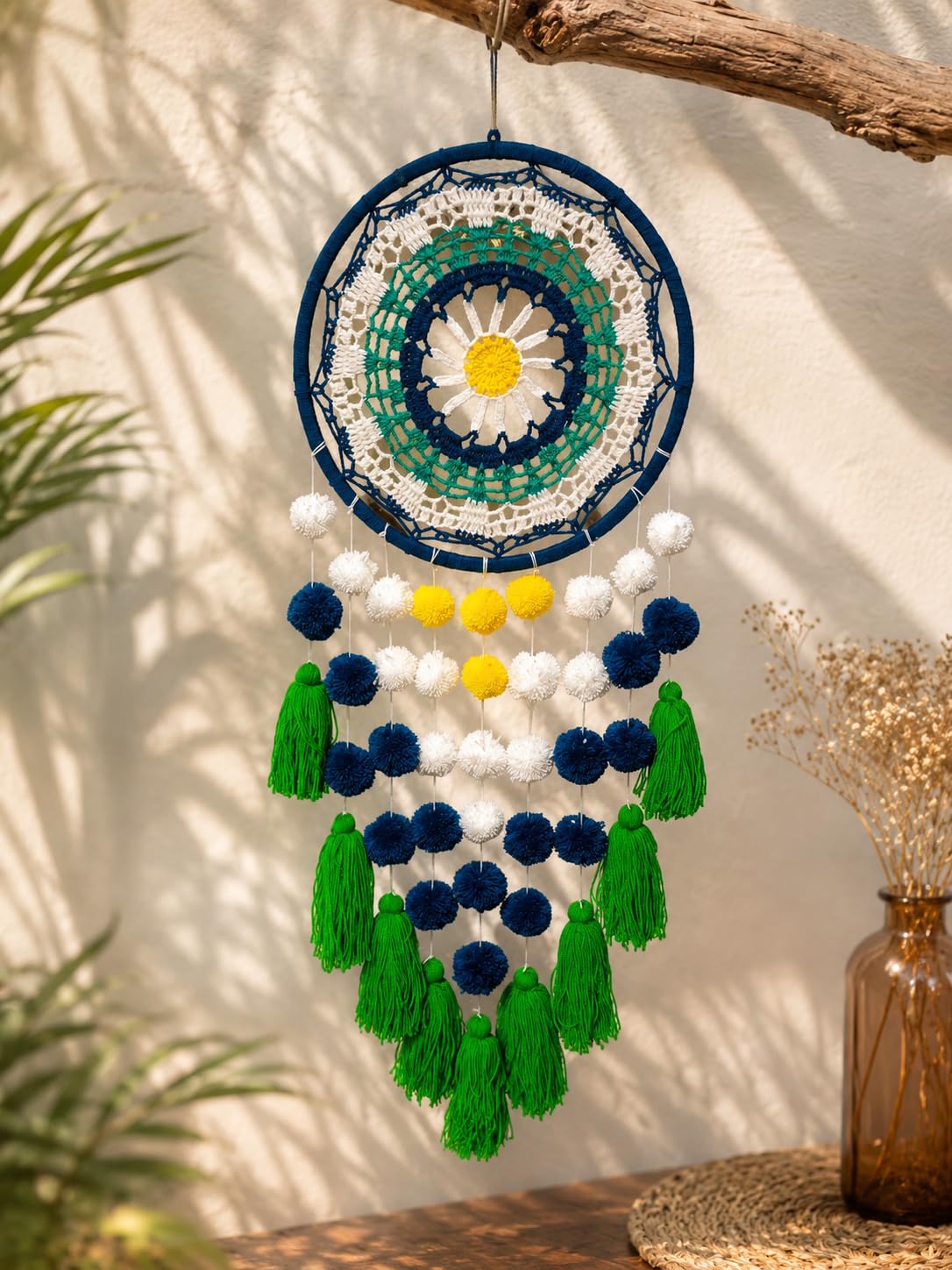 Glitz Handicraft Sunlit Meadow Dreamcatcher, Handcrafted, Yellow and Green with Earthy Tones, Boho Rustic Farmhouse and Modern Style, for Bedrooms Living Rooms and Nurseries-image-23