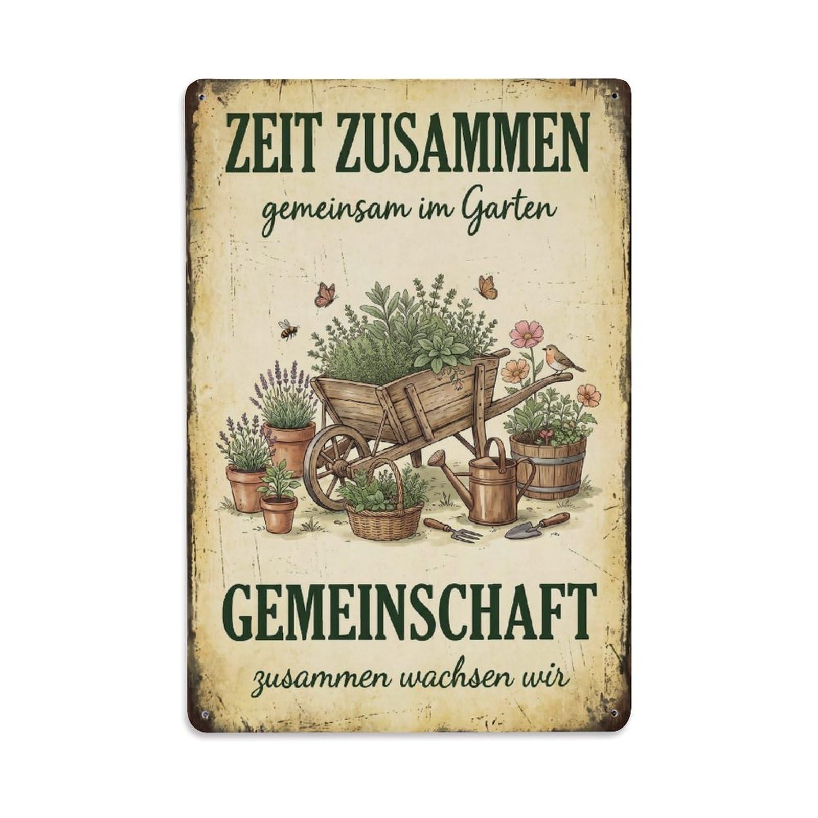 Vintage Funny Garden Thyme Together Rustic Gate Flourish Metal Tin Sign Plaque Wall Decor for Cafe, Club Bar, Office, Garden Metal Poster 8x12Inch