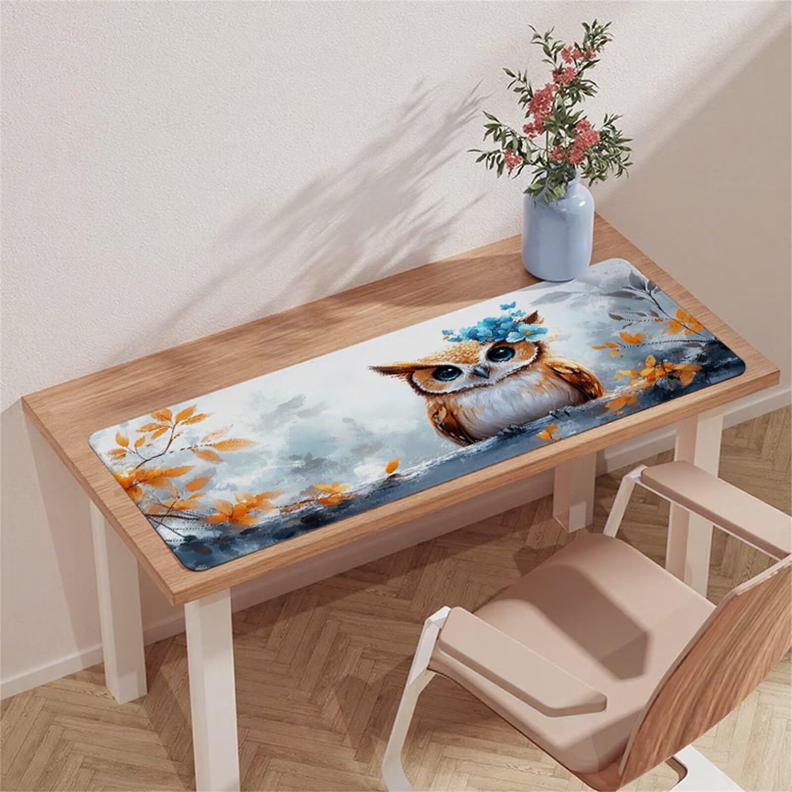 Podkładka pod mysz XXL 1500 x 800 x 3 mm, biała podkładka pod mysz, wodoodporna sowa biurko mata biurkowa ze zszytymi krawędziami i antypoślizgową podstawą akcesoria biurkowe, do biurka komputera