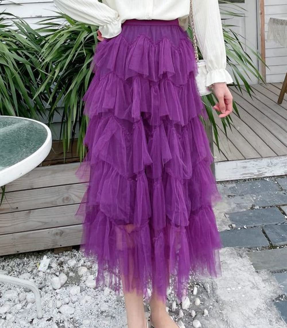 Gonne A Ruota,Gonna Lunga Da Donna Gonna Lunga In Tulle A Pieghe Elastico Viola A Vita Alta Tinta Unita Dolce Una Linea Altalena Gonna Lunga Tutù Con Volant A Strati Increspato Per Ragazze Signore,