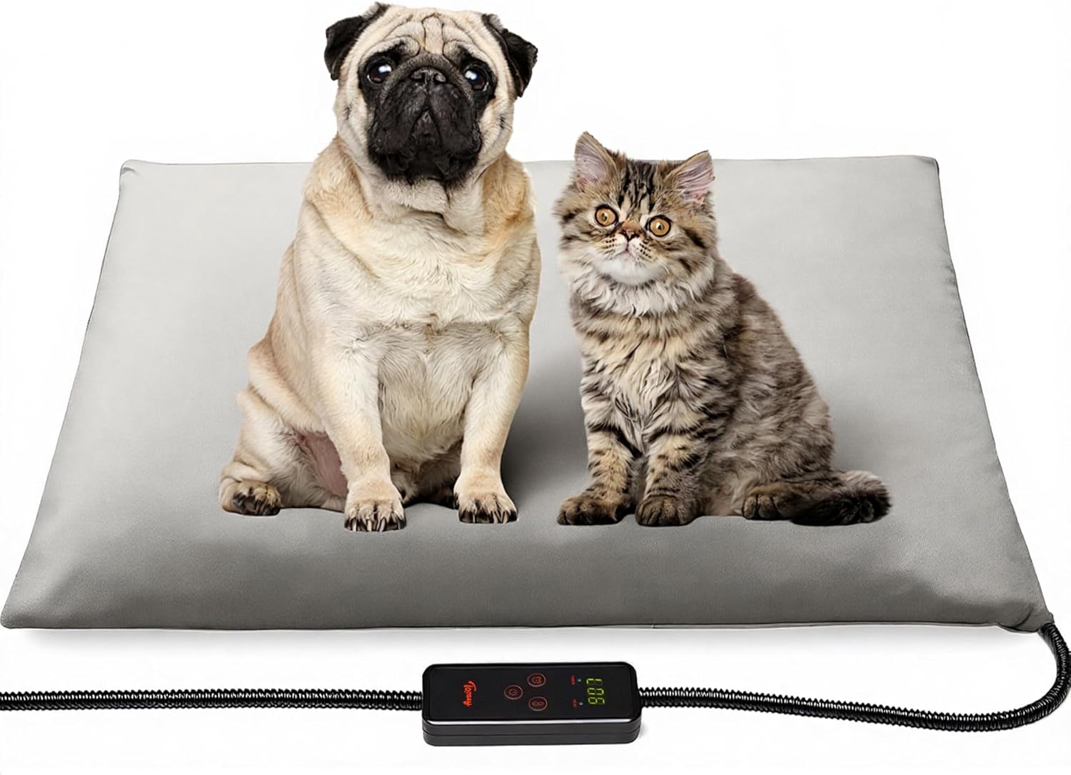 Toozey Medium Pet Heating Pad, 28x20 in, 6 Temp Settings, Timer, Waterproof, Chew-Resistant Cord, for Dogs and Cats 28.0"L x 20.0"W x 0.6"Th Grey