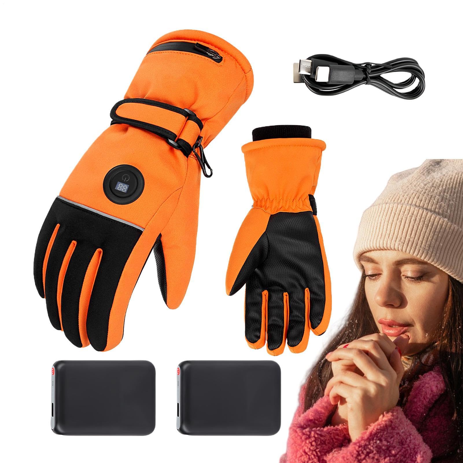 Guantes De Moto Térmicos,Guantes Térmicos para Hombres Guantes de esquí | Guantes para correr con calefacción, reflectantes, recargables, impermeables, con pantalla táctil, para conducir,