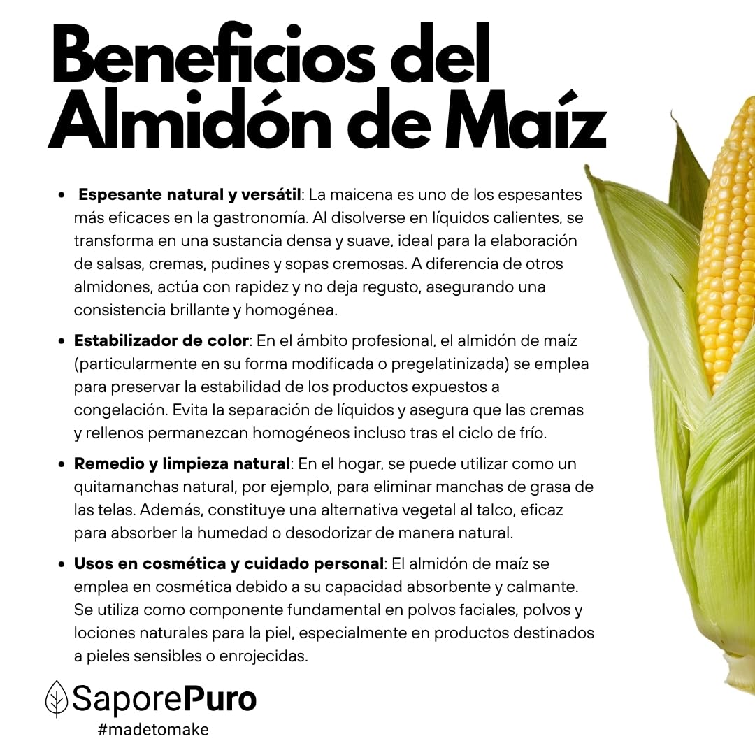 SaporePuro Almidón de Maíz Nativo 200 g – Espesante Natural para Postres, Cremas y Salsas – Sin Gluten y Vegano