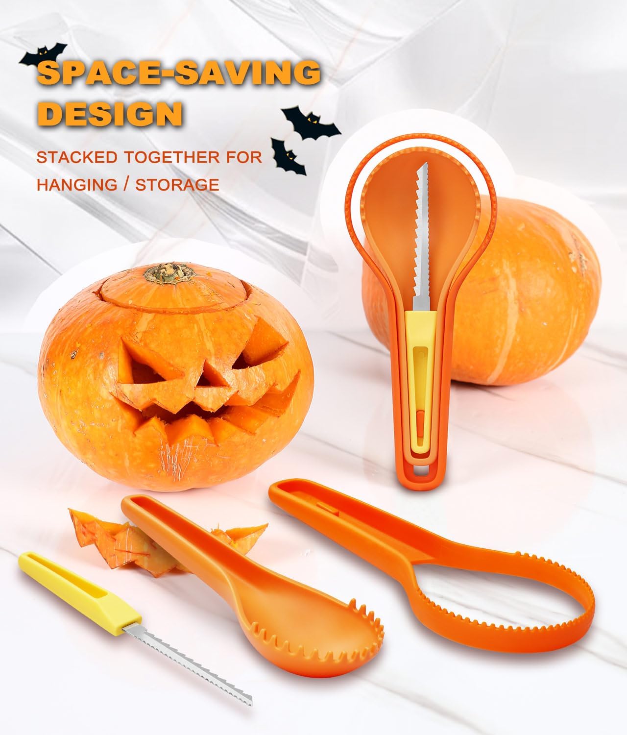 Kit de Tallado de Calabaza de Halloween, 3pcs Herramientas Para Tallar Calabazas, Cuchillo Tallar Calabaza, Tallado de Calabaza de Halloween DIY