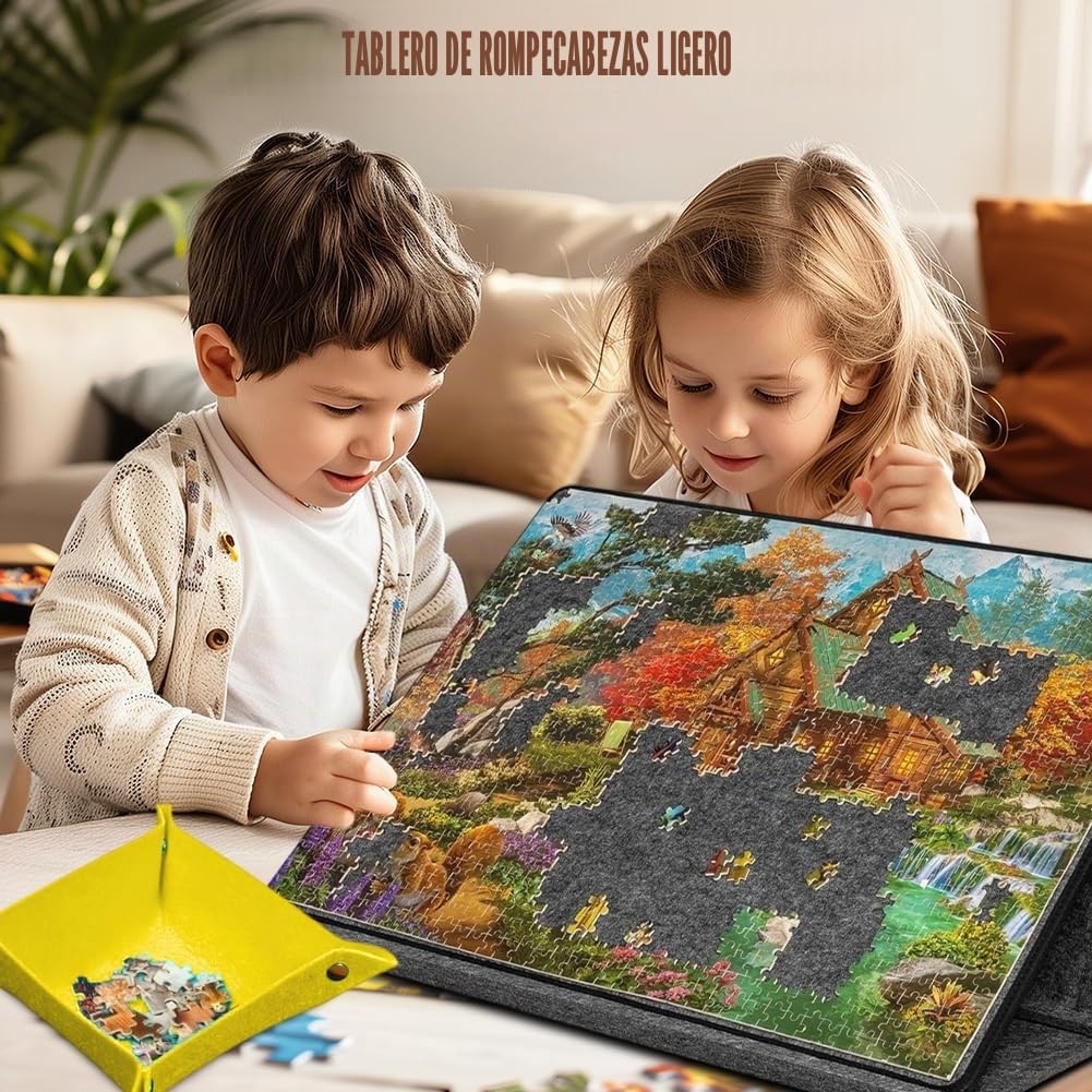 Tablero Puzzle para 1000 Piezas, Tablero de Rompecabezas | Puzzle Board con 6 Bandejas y 2 en 1 Soporte, Tapete de Fieltro Ligero Portátil Mesa Puzzles, Plegable Antideslizante